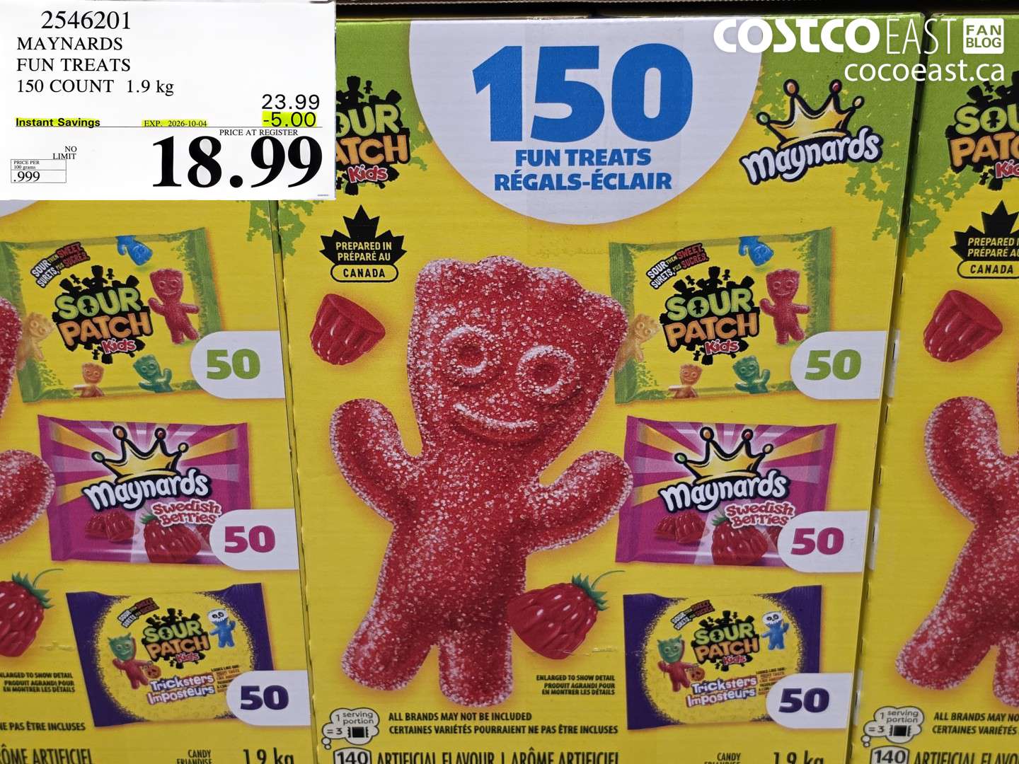 2546201 MAYNARDS FUN TREATS 150 COUNT 1.9 KG ($5.00 INSTANT SAVINGS EXPIRES ON 2026-10-04) $18.99