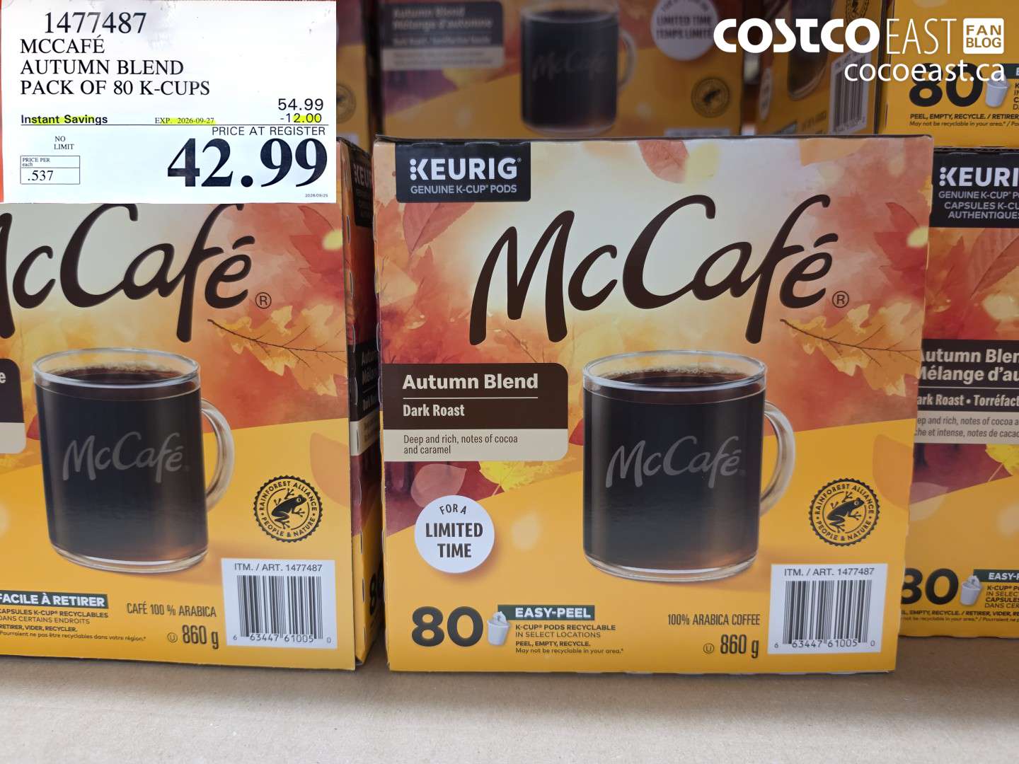 1477487 MCCAFÉ AUTUMN BLEND PACK OF 80 K-CUPS ($12.00 INSTANT SAVINGS EXPIRES ON 2026-09-27) $42.99