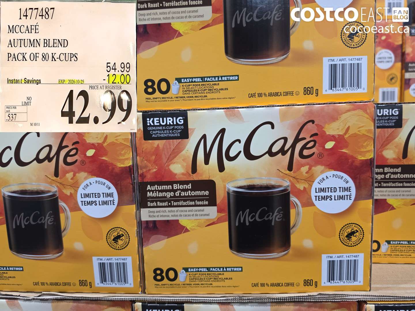 1477487 MCCAFÉ AUTUMN BLEND PACK OF 80 K-CUPS ($12.00 INSTANT SAVINGS EXPIRES ON 2026-10-25) $42.99