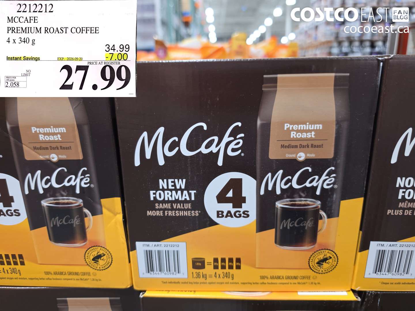 2212212 MCCAFE PREMIUM ROAST COFFEE 4 X 340 G ($7.00 INSTANT SAVINGS EXPIRES ON 2026-09-20) $27.99