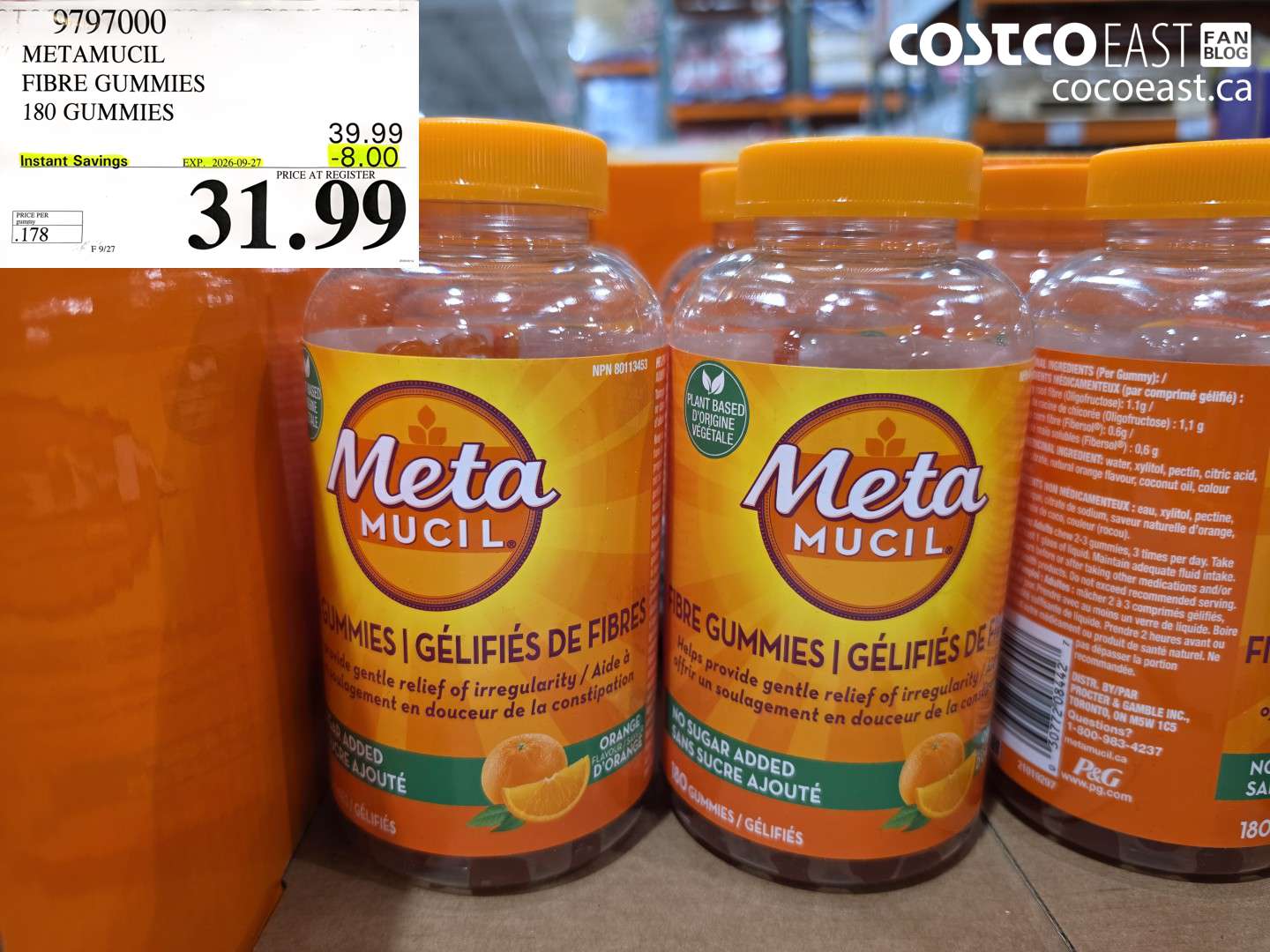 9797000 METAMUCIL FIBRE GUMMIES 180 GUMMIES ($8.00 INSTANT SAVINGS EXPIRES ON 2026-09-27) $31.99