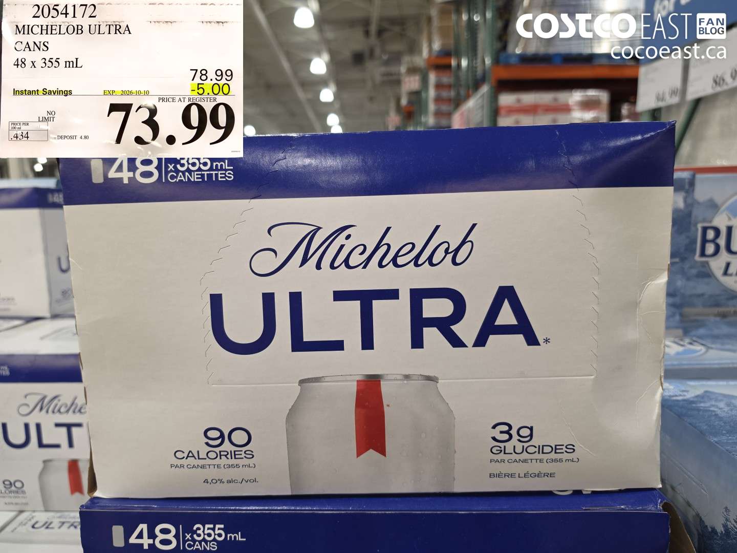 2054172 MICHELOB ULTRA CANS 48 X 355 ML ($5.00 INSTANT SAVINGS EXPIRES ON 2026-10-10) $73.99