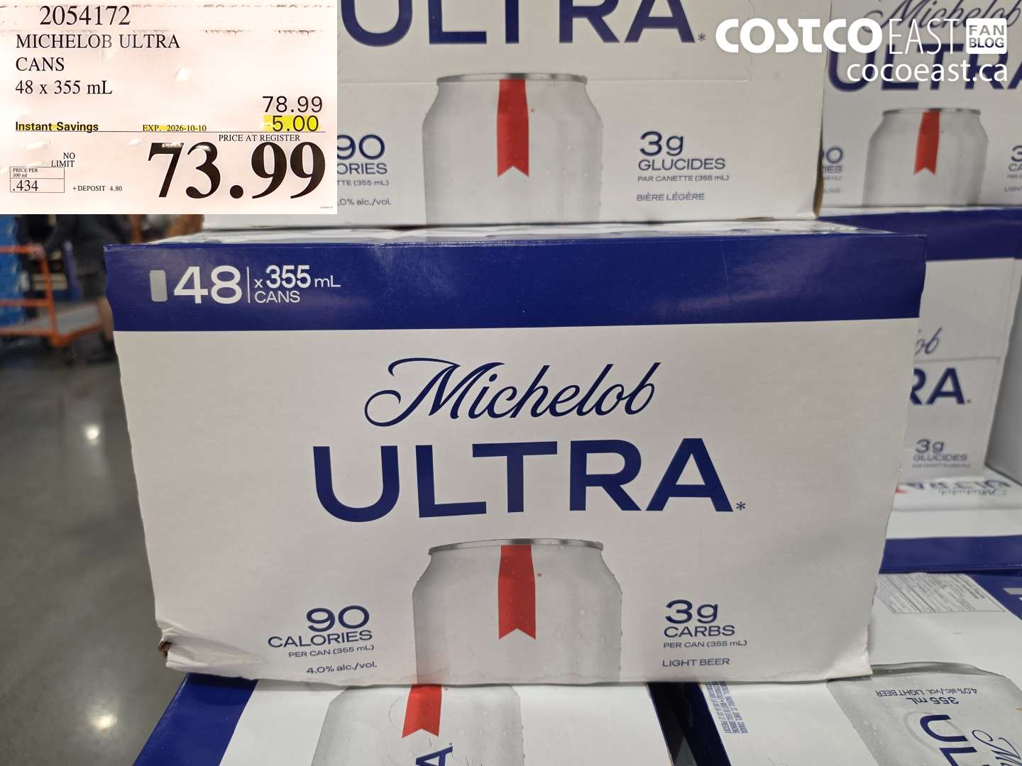 2054172 MICHELOB ULTRA CANS 48 X 355 ML ($5.00 INSTANT SAVINGS EXPIRES ON 2026-10-10) $73.99