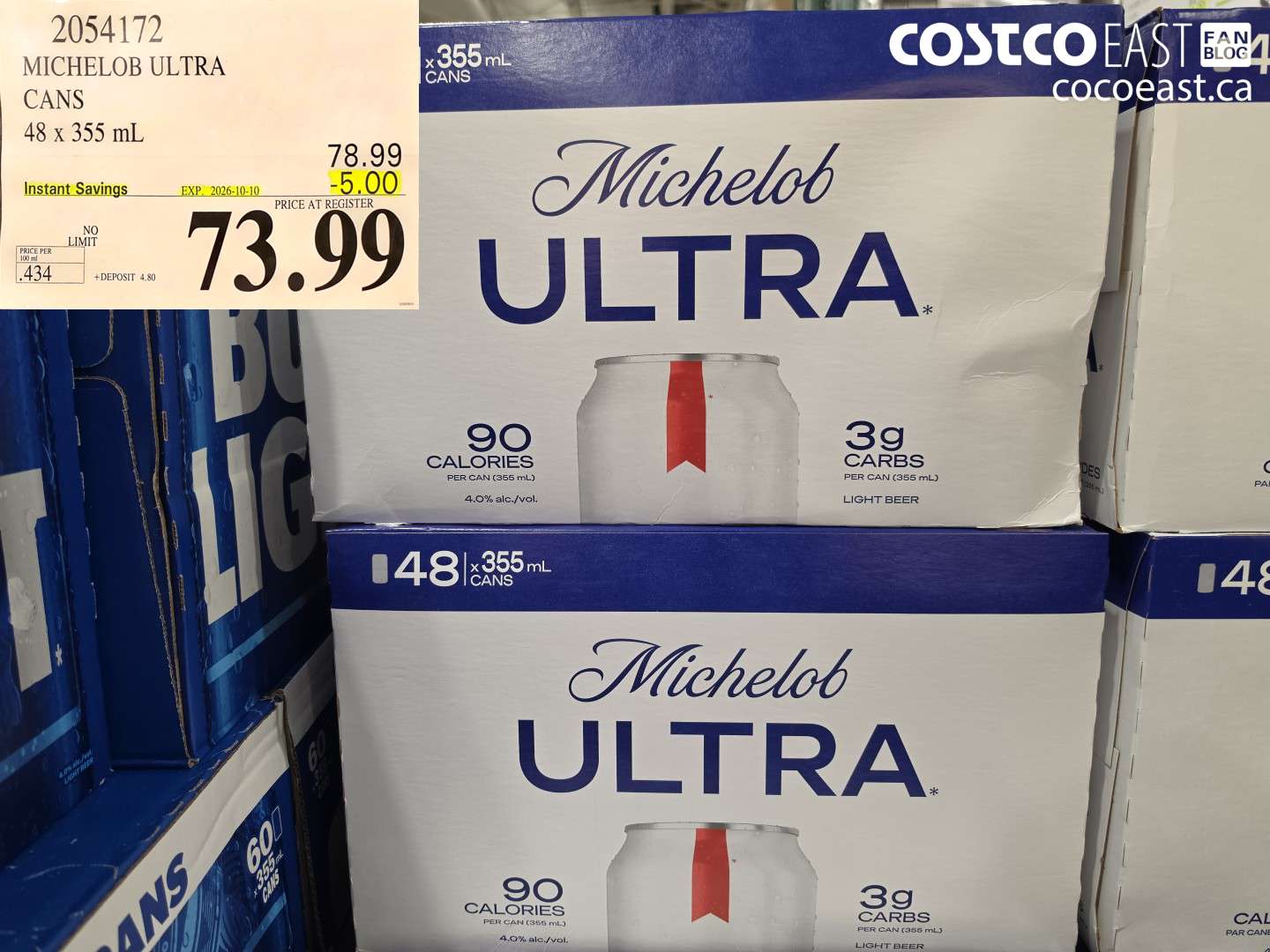 2054172 MICHELOB ULTRA CANS 48 X 355 ML ($5.00 INSTANT SAVINGS EXPIRES ON 2026-10-10) $73.99