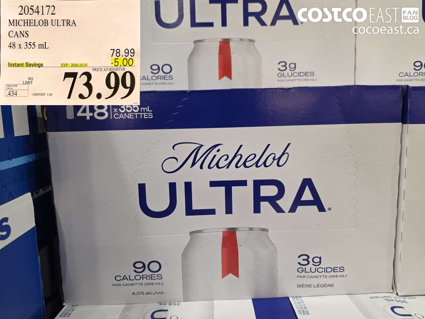 2054172 MICHELOB ULTRA CANS 48 X 355 ML ($5.00 INSTANT SAVINGS EXPIRES ON 2026-10-10) $73.99