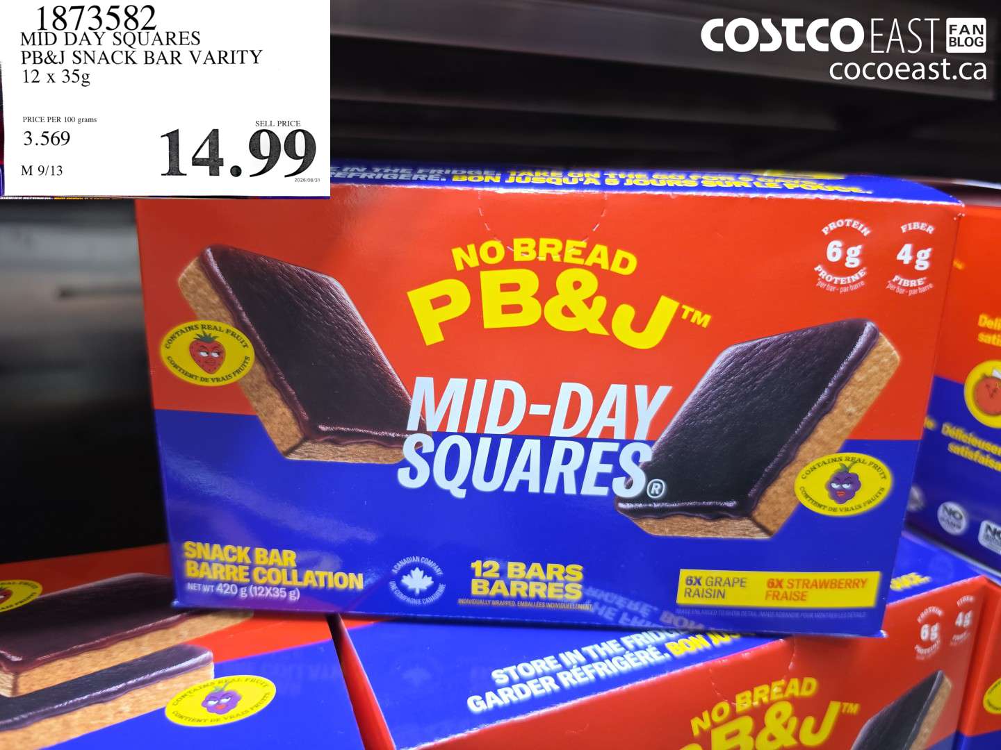 1873582 MID DAY SQUARES PB&J SNACK BAR VARITY 12 X 35G $14.99
