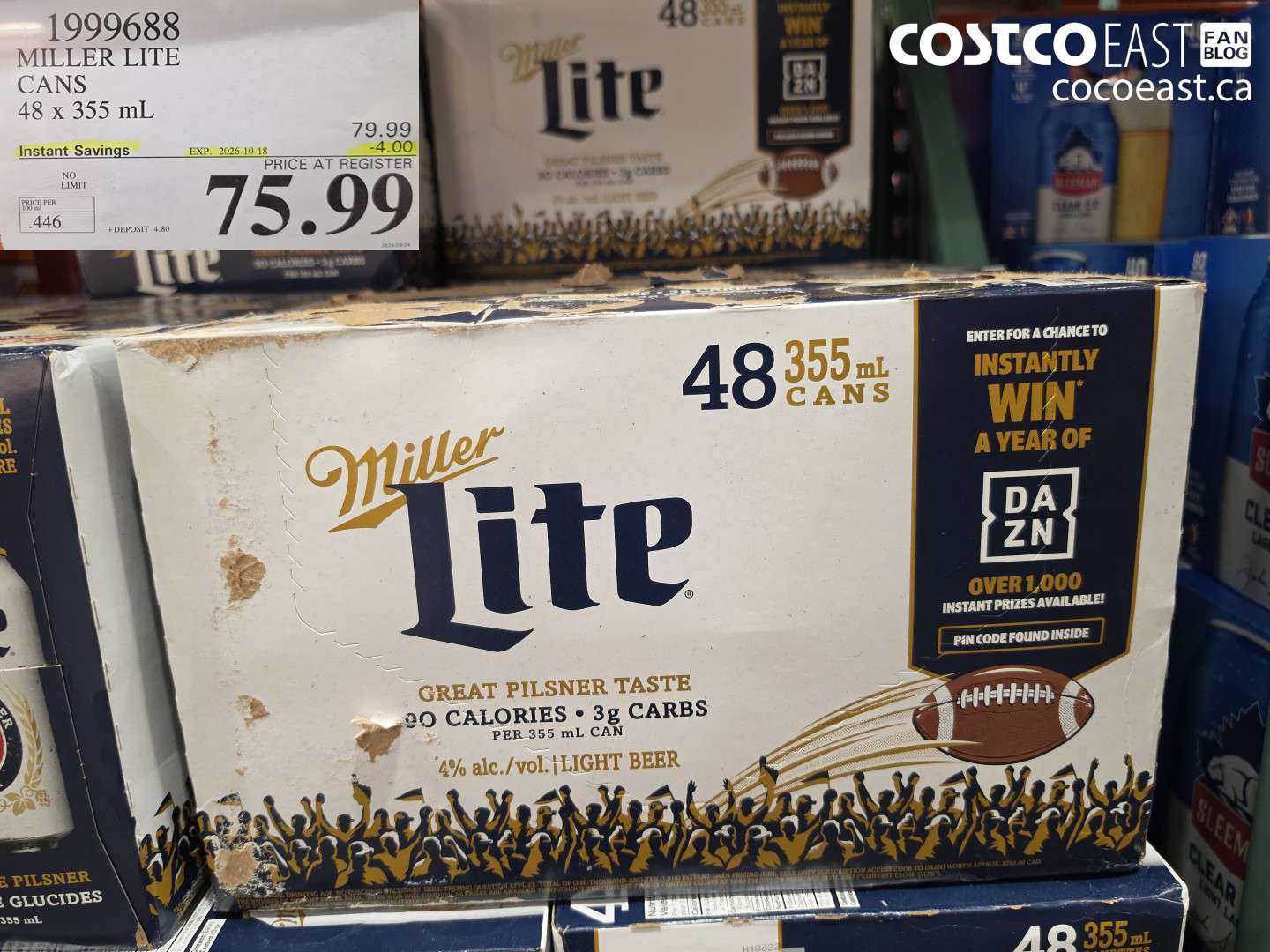 1999688 MILLER LITE CANS 48 X 355 ML ($4.00 INSTANT SAVINGS EXPIRES ON 2026-10-18) $75.99