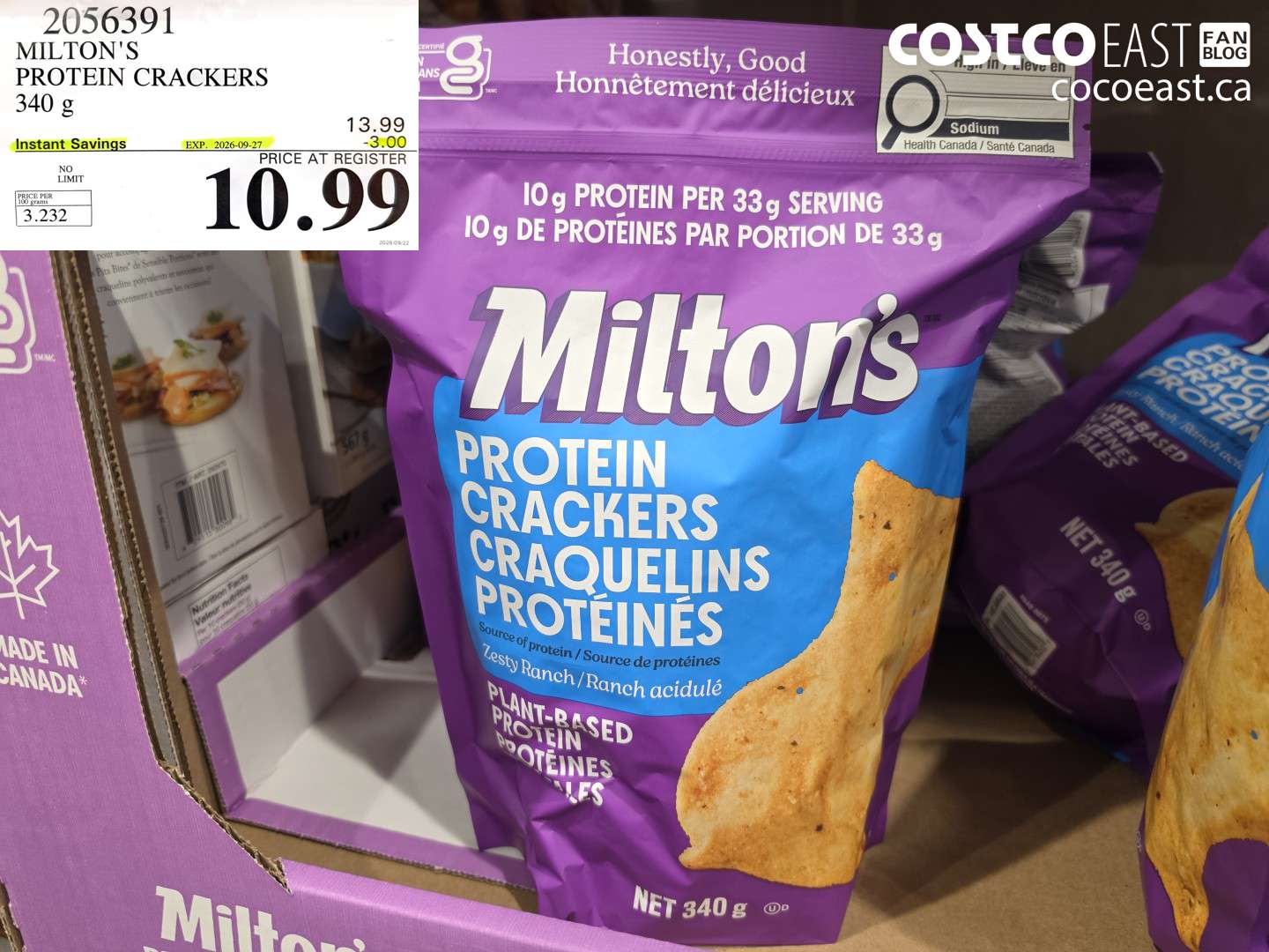 2056391 MILTON'S PROTEIN CRACKERS 340 G ($3.00 INSTANT SAVINGS EXPIRES ON 2026-09-27) $10.99