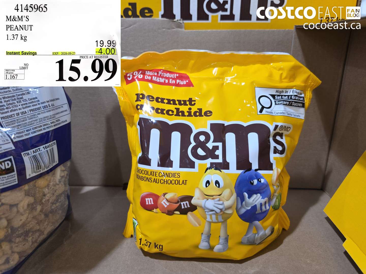 4145965 M&M'S PEANUT 1.37 KG ($4.00 INSTANT SAVINGS EXPIRES ON 2026-09-27) $15.99