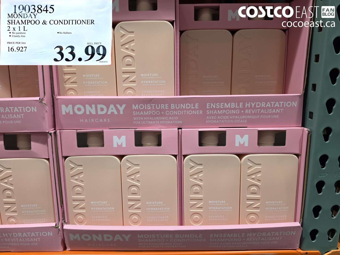 1903845 MONDAY SHAMPOO & CONDITIONER 2 X 1 L $33.99