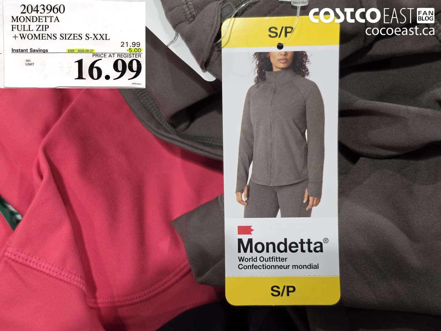 2043960 MONDETTA FULL ZIP + WOMENS SIZES S-XXL ($5.00 INSTANT SAVINGS EXPIRES ON 2026-09-27) $16.99