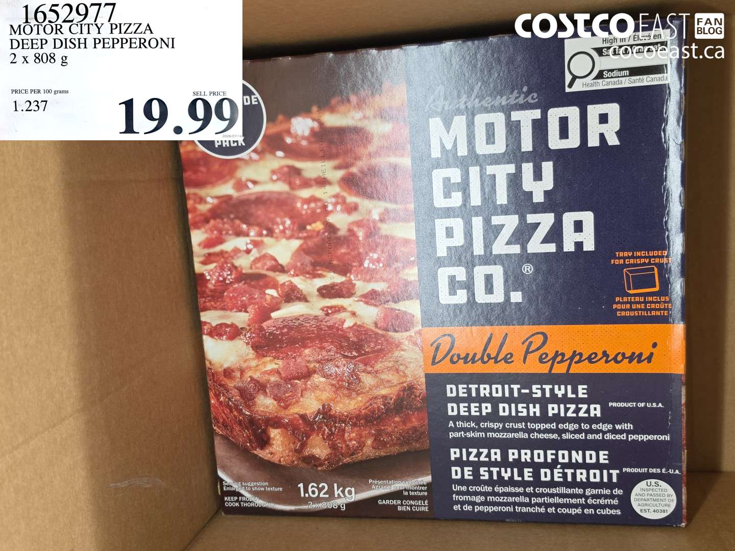 1652977 MOTOR CITY PIZZA DEEP DISH PEPPERONI 2 X 808 G $19.99