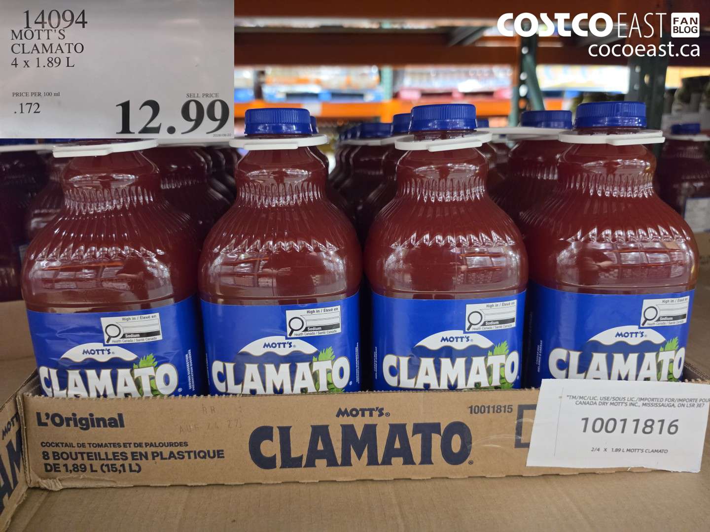 14094 MOTT'S CLAMATO 4 X 1.89 L $12.99