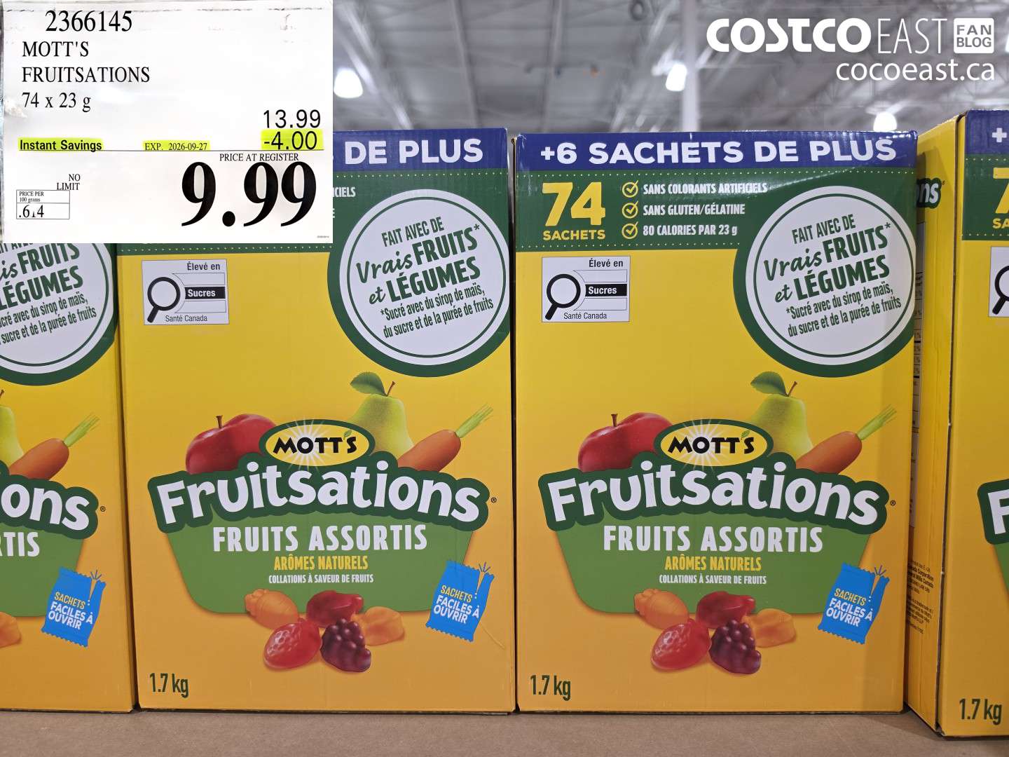 2366145 MOTT'S FRUITSATIONS 74 X 23 G ($4.00 INSTANT SAVINGS EXPIRES ON 2026-09-27) $9.99