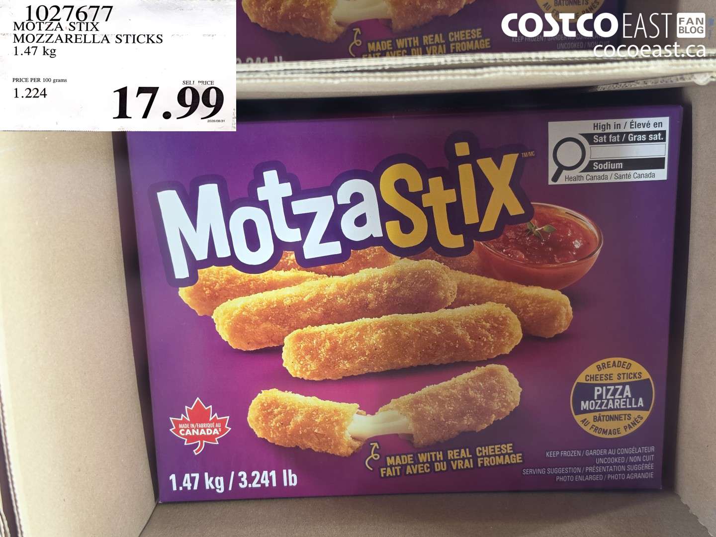 1027677 MOTZA STIX MOZZARELLA STICKS 1.47 KG $17.99