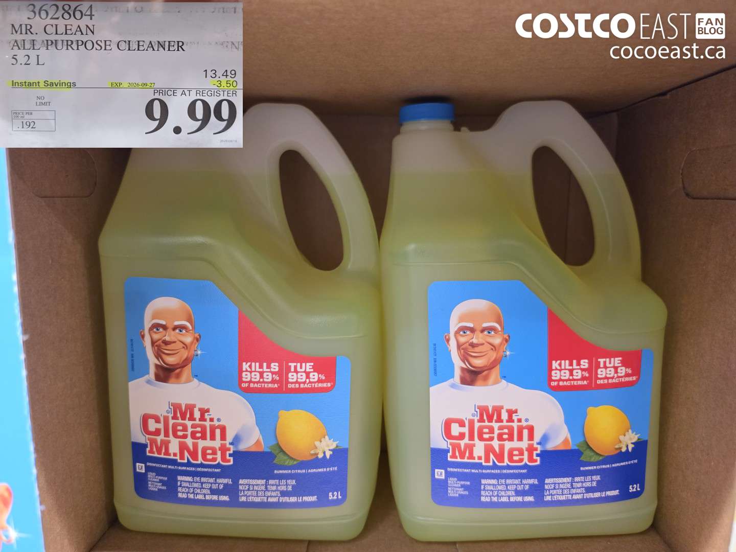 362864 MR. CLEAN ALL PURPOSE CLEANER 5.2 L ($3.50 INSTANT SAVINGS EXPIRES ON 2026-09-27) $9.99
