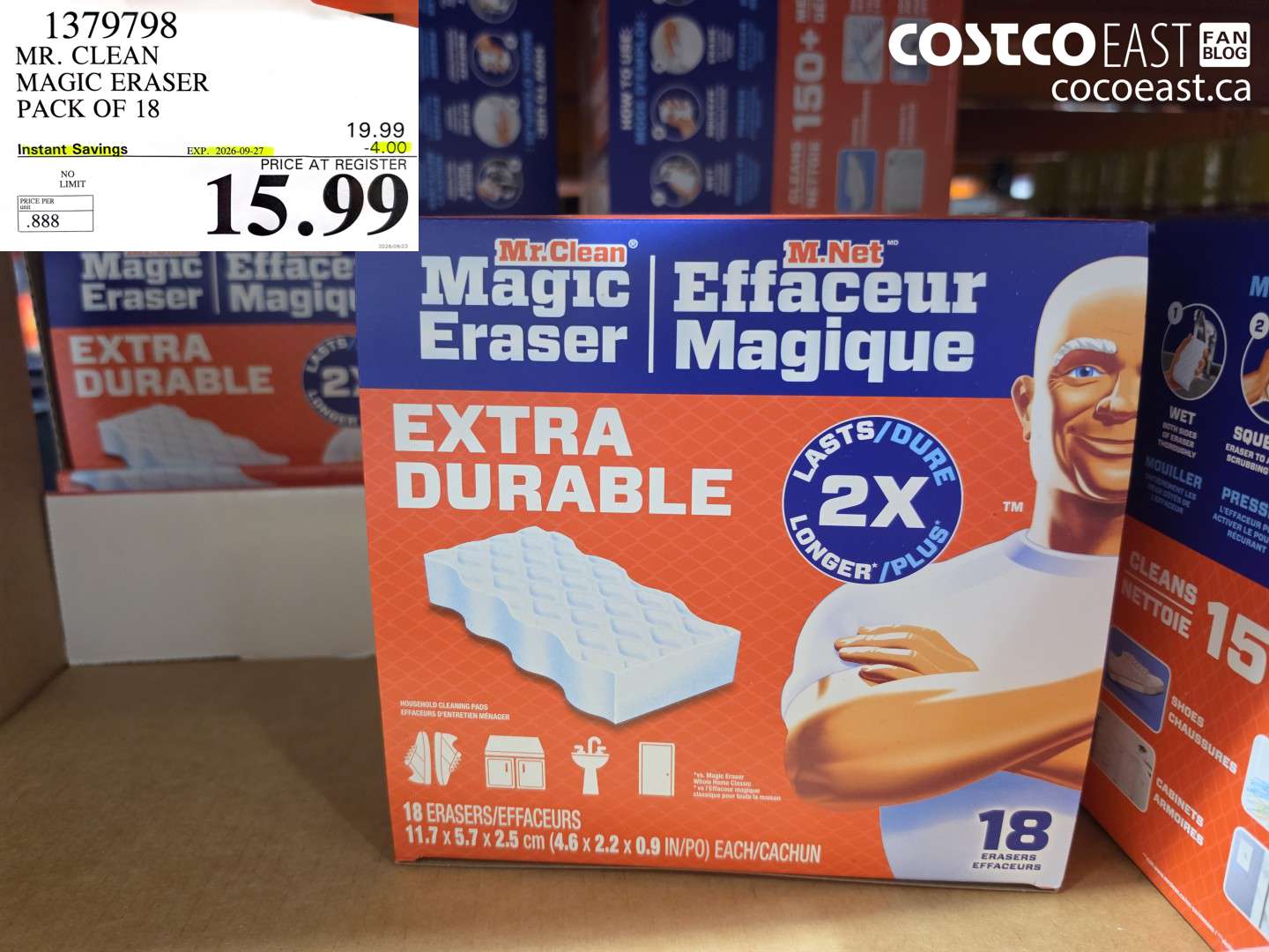 1379798 MR. CLEAN MAGIC ERASER PACK OF 18 ($4.00 INSTANT SAVINGS EXPIRES ON 2026-09-27) $15.99