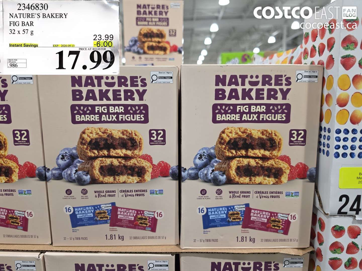 2346830 NATURE'S BAKERY FIG BAR 32 X 57 G ($6.00 INSTANT SAVINGS EXPIRES ON 2026-09-13) $17.99