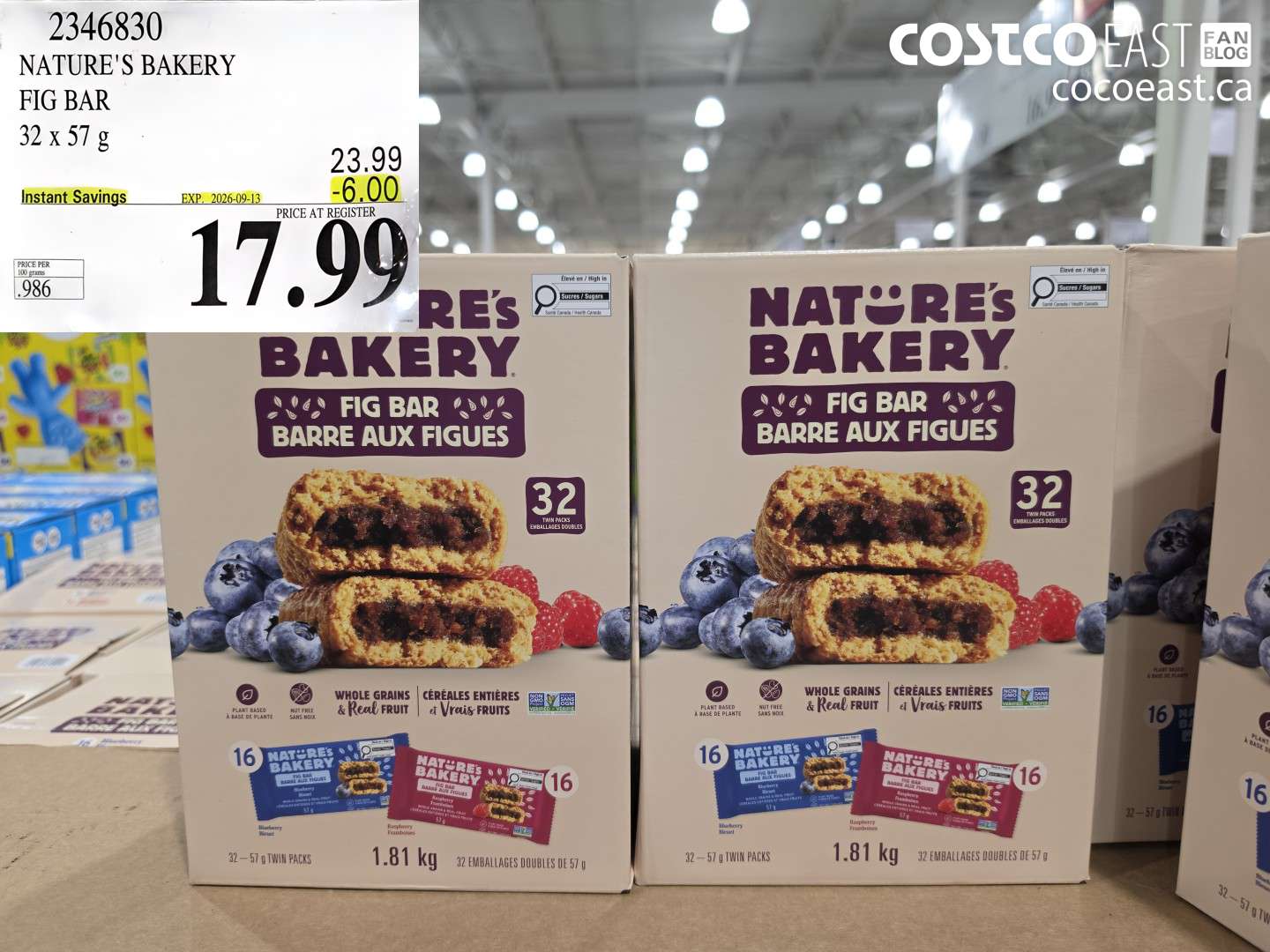 2346830 NATURE'S BAKERY FIG BAR 32 X 57 G ($6.00 INSTANT SAVINGS EXPIRES ON 2026-09-13) $17.99