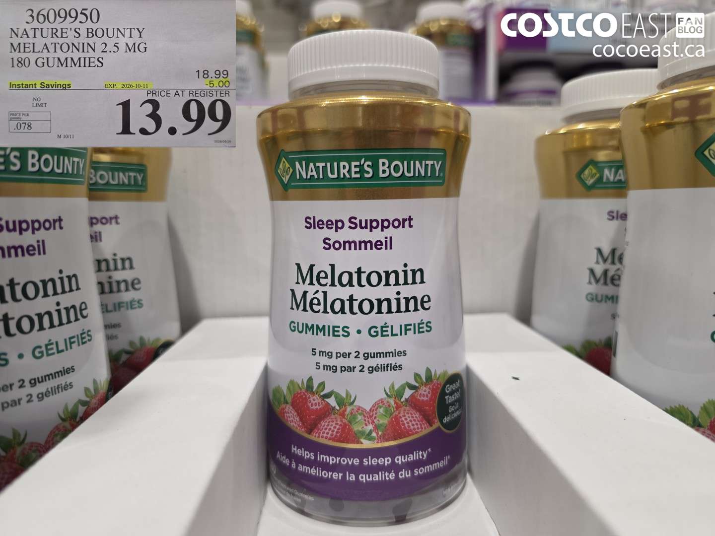 3609950 NATURE'S BOUNTY MELATONIN 2.5 MG 180 GUMMIES ($5.00 INSTANT SAVINGS EXPIRES ON 2026-10-11) $13.99