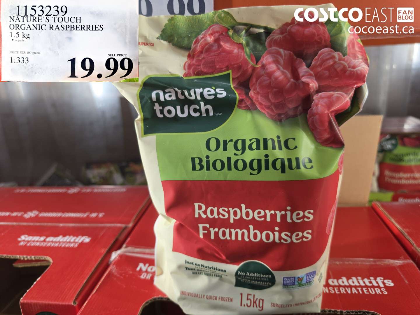 1153239 NATURE'S TOUCH ORGANIC RASPBERRIES 1.5 KG $19.99