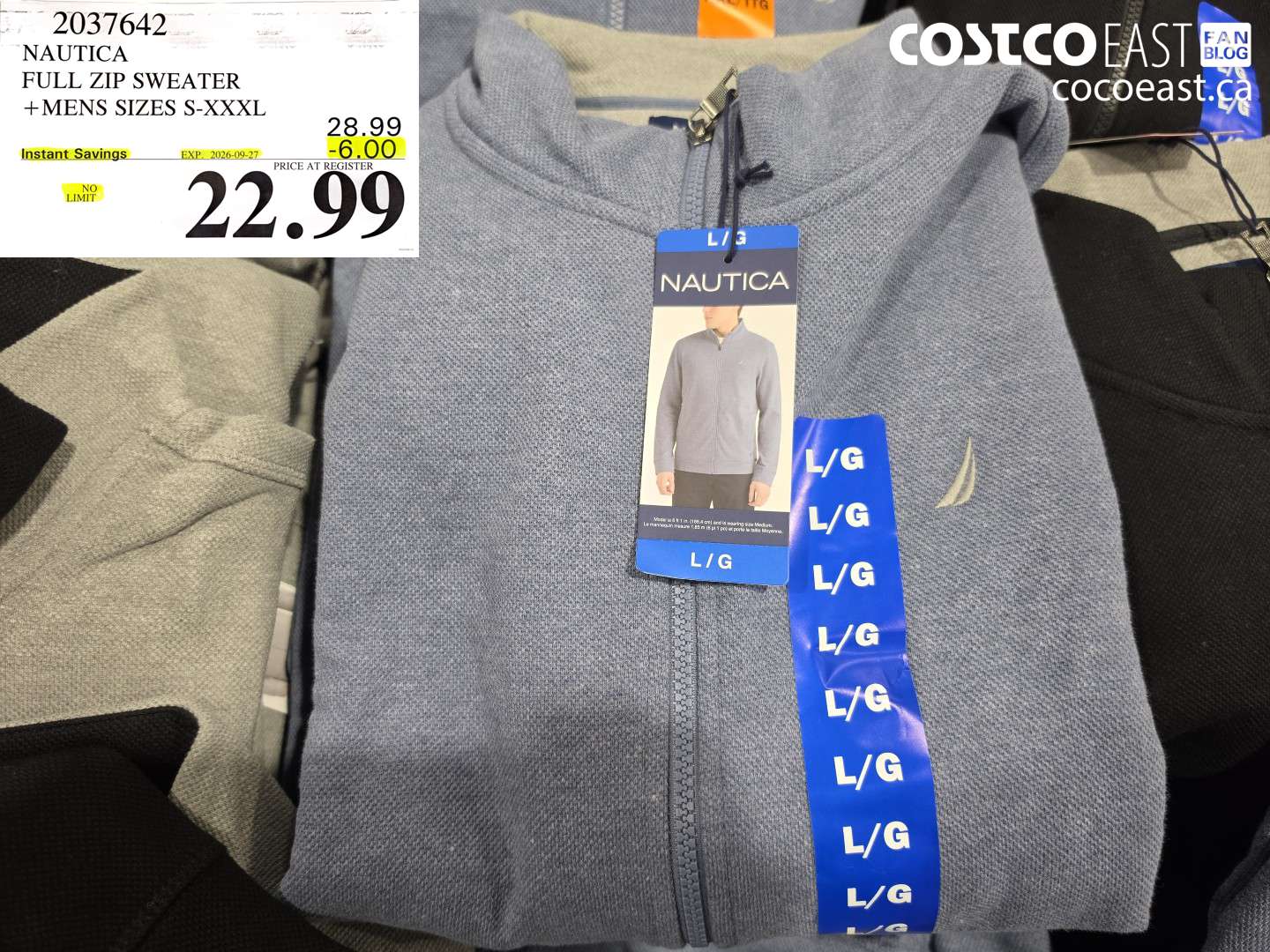 2037642 NAUTICA FULL ZIP SWEATER + MENS SIZES S-XXXL ($6.00 INSTANT SAVINGS EXPIRES ON 2026-09-27) $22.99