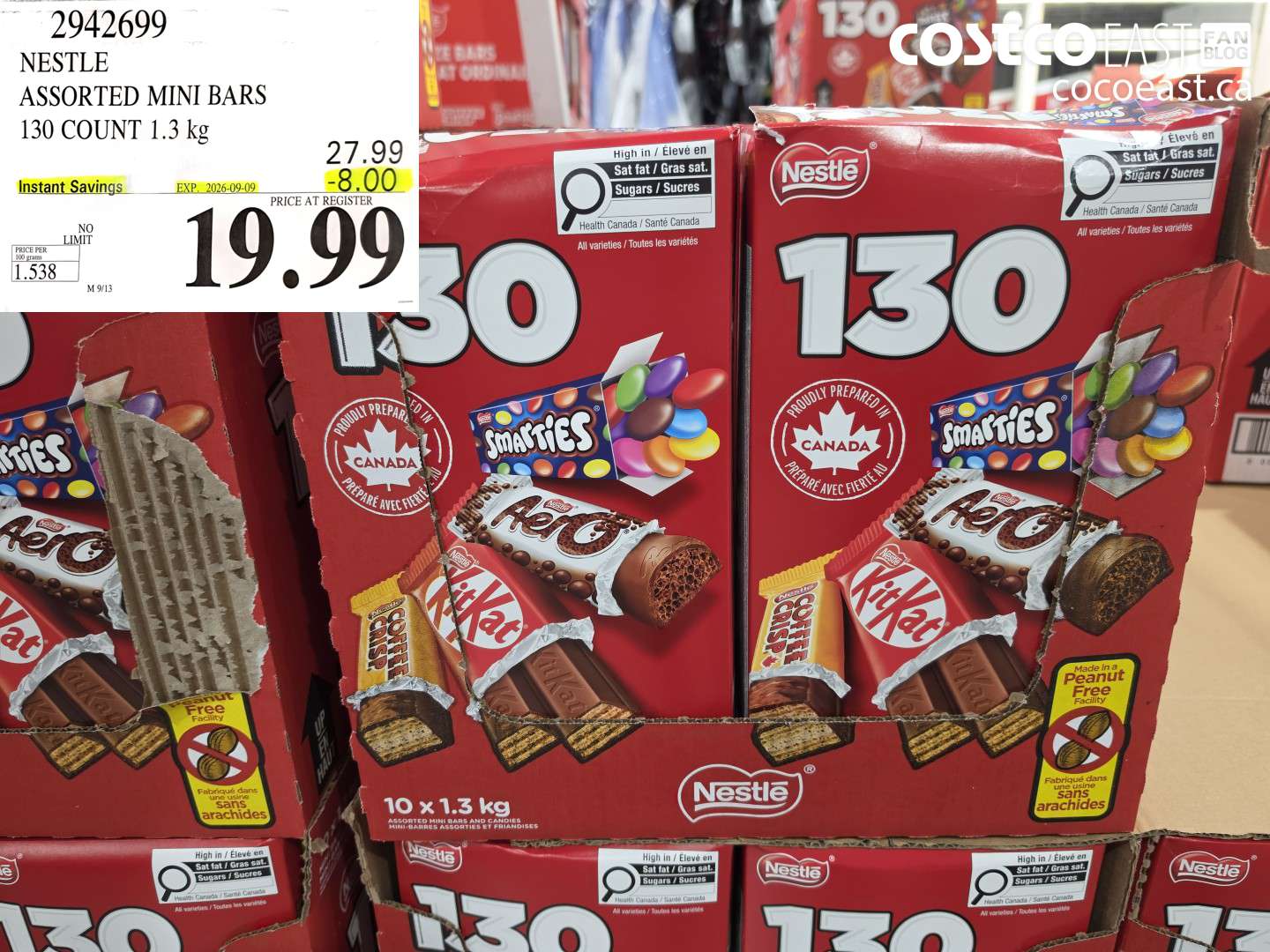 2942699 NESTLE ASSORTED MINI BARS 130 COUNT 1.3 KG ($8.00 INSTANT SAVINGS EXPIRES ON 2026-09-09) $19.99