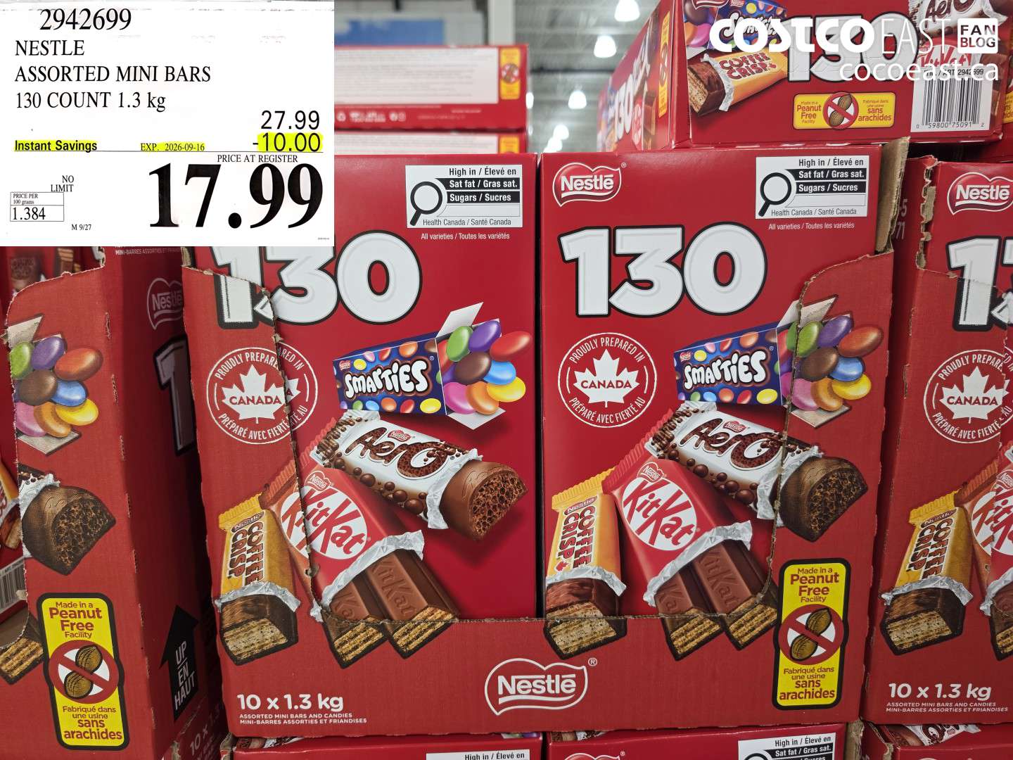 2942699 NESTLE ASSORTED MINI BARS 130 COUNT 1.3 KG ($10.00 INSTANT SAVINGS EXPIRES ON 2026-09-16) $17.99