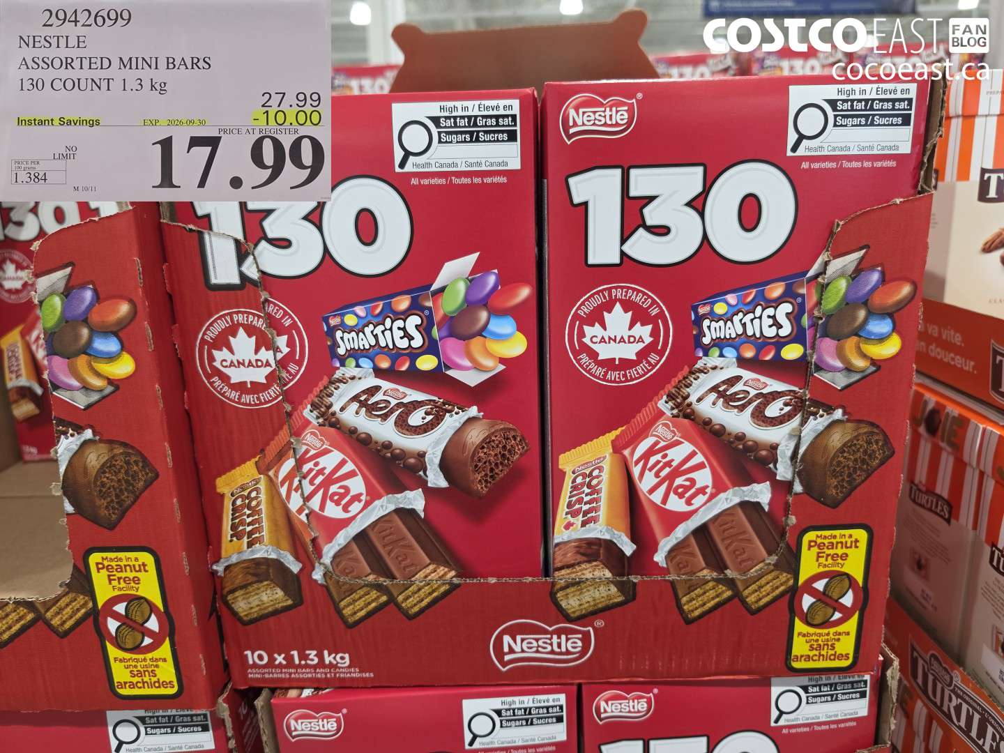 2942699 NESTLE ASSORTED MINI BARS 130 COUNT 1.3 KG ($10.00 INSTANT SAVINGS EXPIRES ON 2026-09-30) $17.99