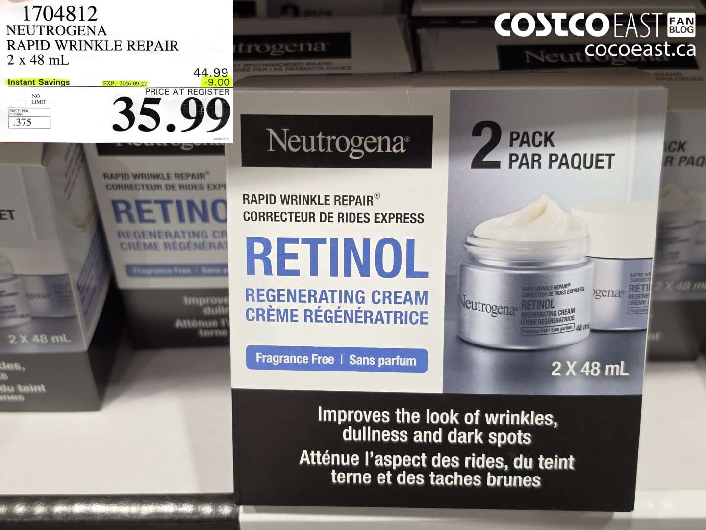 1704812 NEUTROGENA RAPID WRINKLE REPAIR 2 X 48 ML ($9.00 INSTANT SAVINGS EXPIRES ON 2026-09-27) $35.99