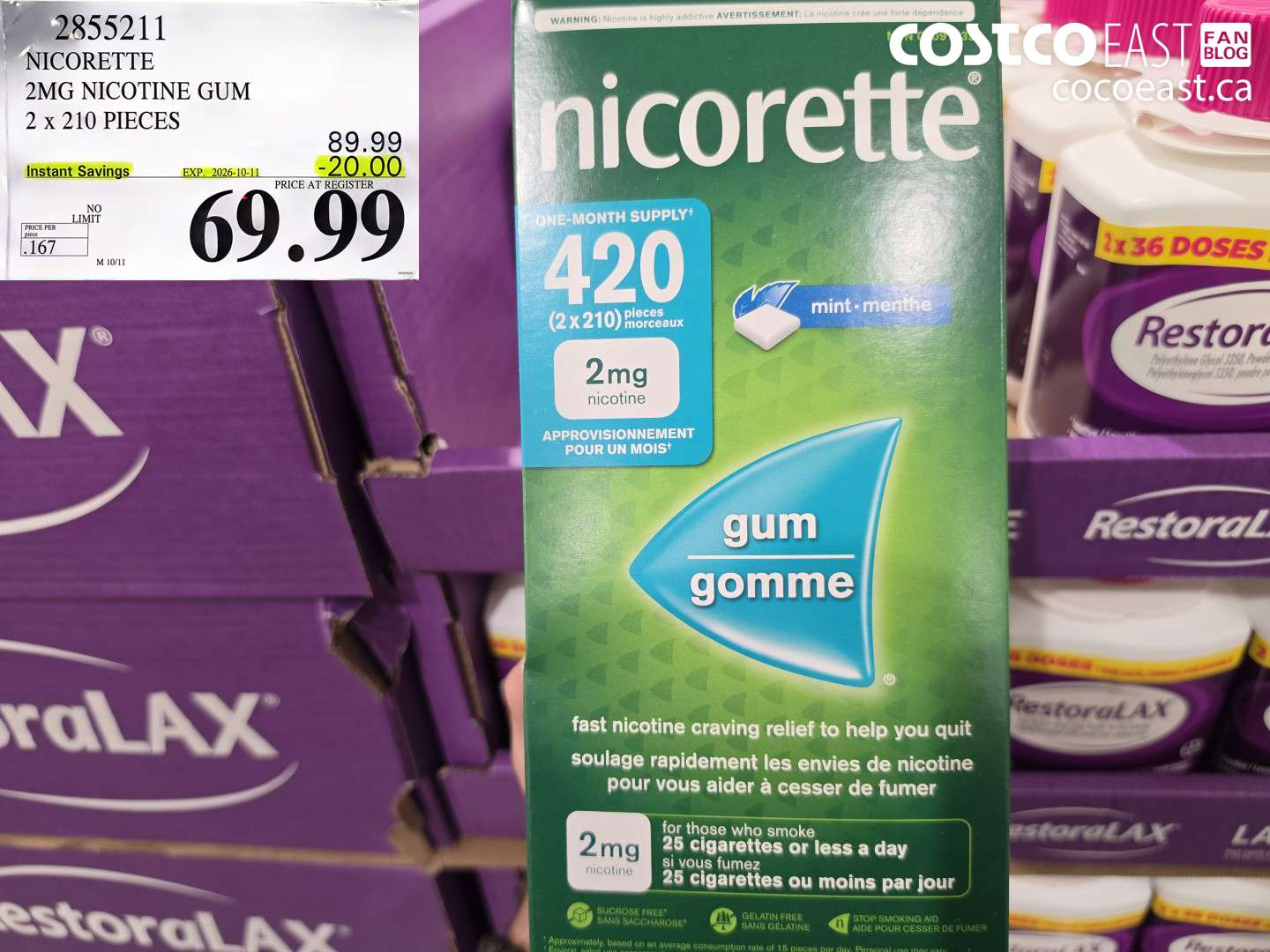 2855211 NICORETTE 2MG NICOTINE GUM 2 X 210 PIECES ($20.00 INSTANT SAVINGS EXPIRES ON 2026-10-11) $69.99