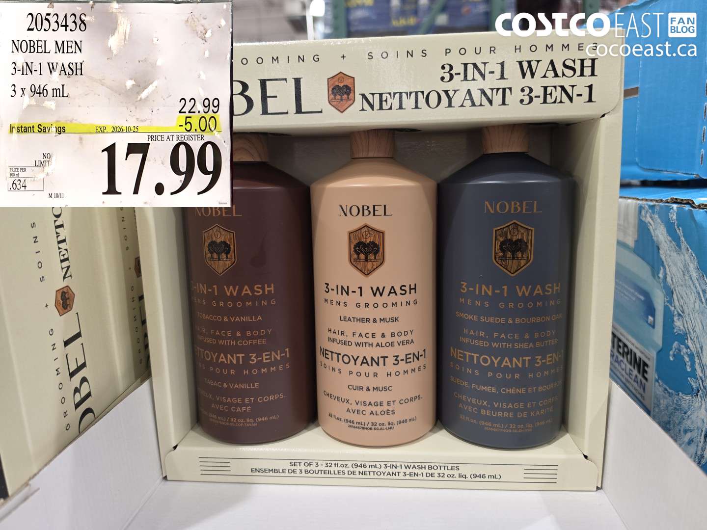 2053438 NOBEL MEN 3-IN-1 WASH 3 X 946 ML ($5.00 INSTANT SAVINGS EXPIRES ON 2026-10-25) $17.99