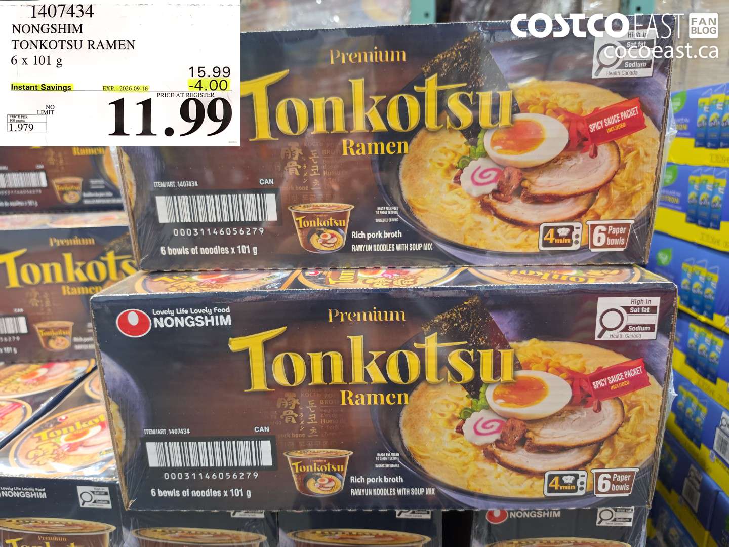 1407434 NONGSHIM TONKOTSU RAMEN 6 X 101 G ($4.00 INSTANT SAVINGS EXPIRES ON 2026-09-16) $11.99