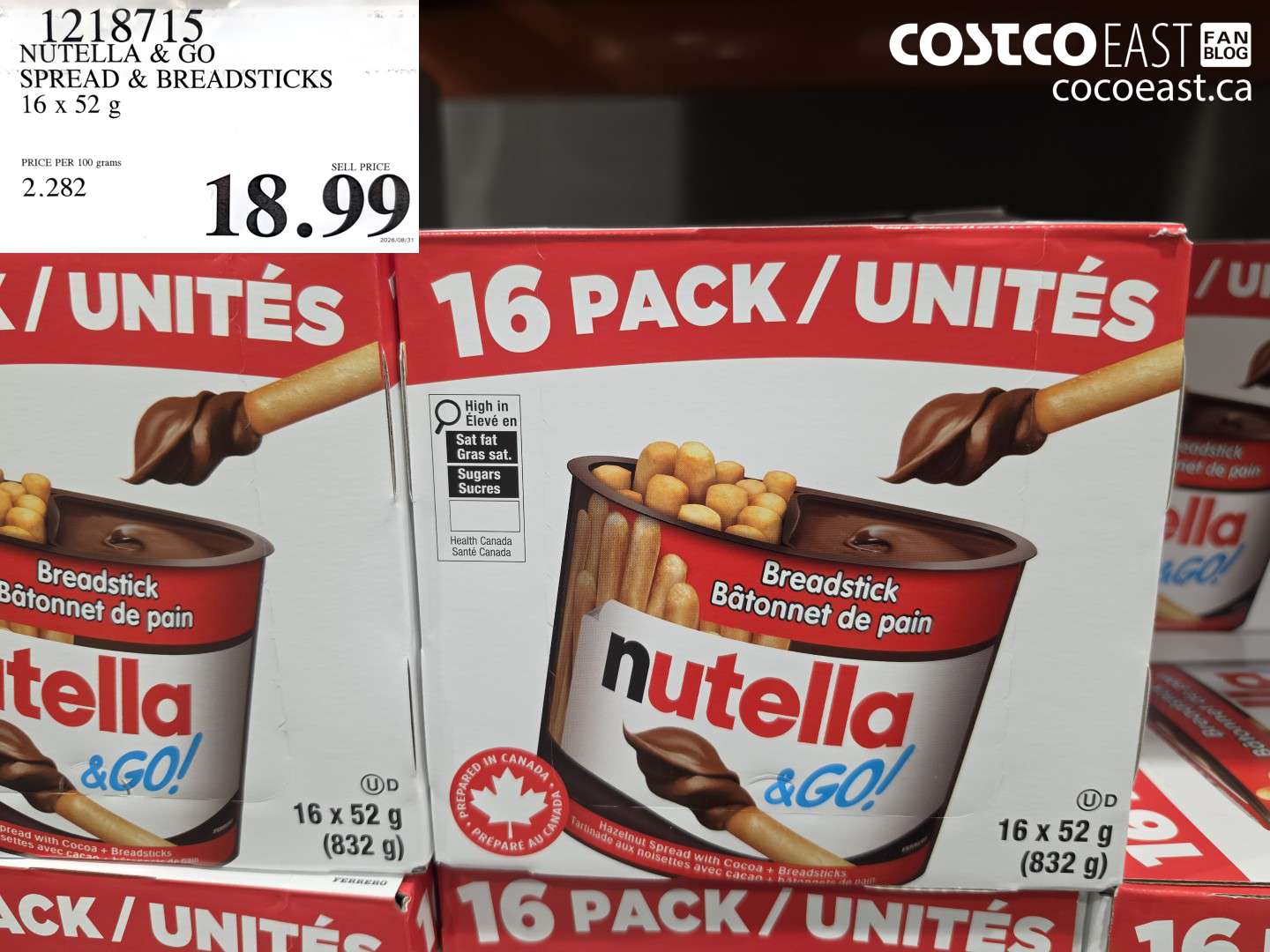 1218715 NUTELLA & GO SPREAD & BREADSTICKS 16 X 52 G $18.99