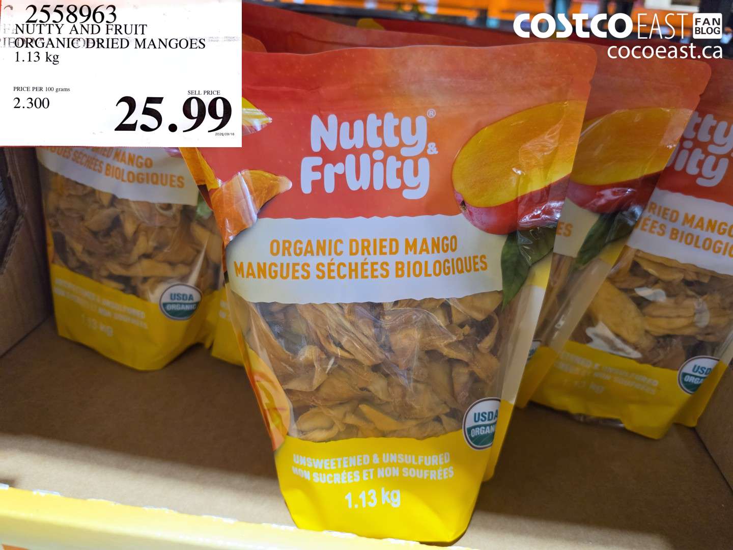 2558963 NUTTY AND FRUIT ORGANIC DRIED MANGOES 1.13 KG $25.99