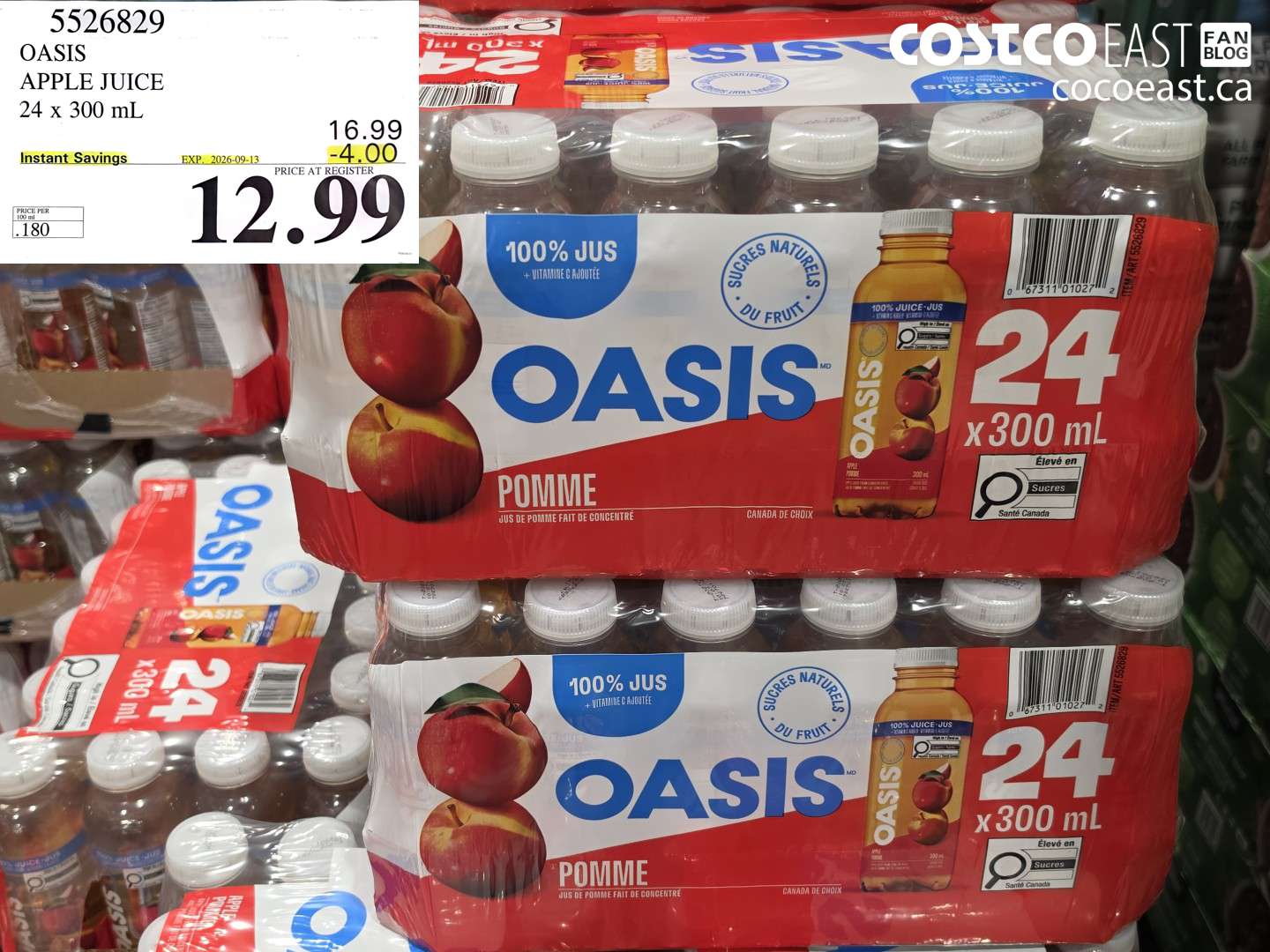 5526829 OASIS APPLE JUICE 24 X 300 ML ($4.00 INSTANT SAVINGS EXPIRES ON 2026-09-13) $12.99