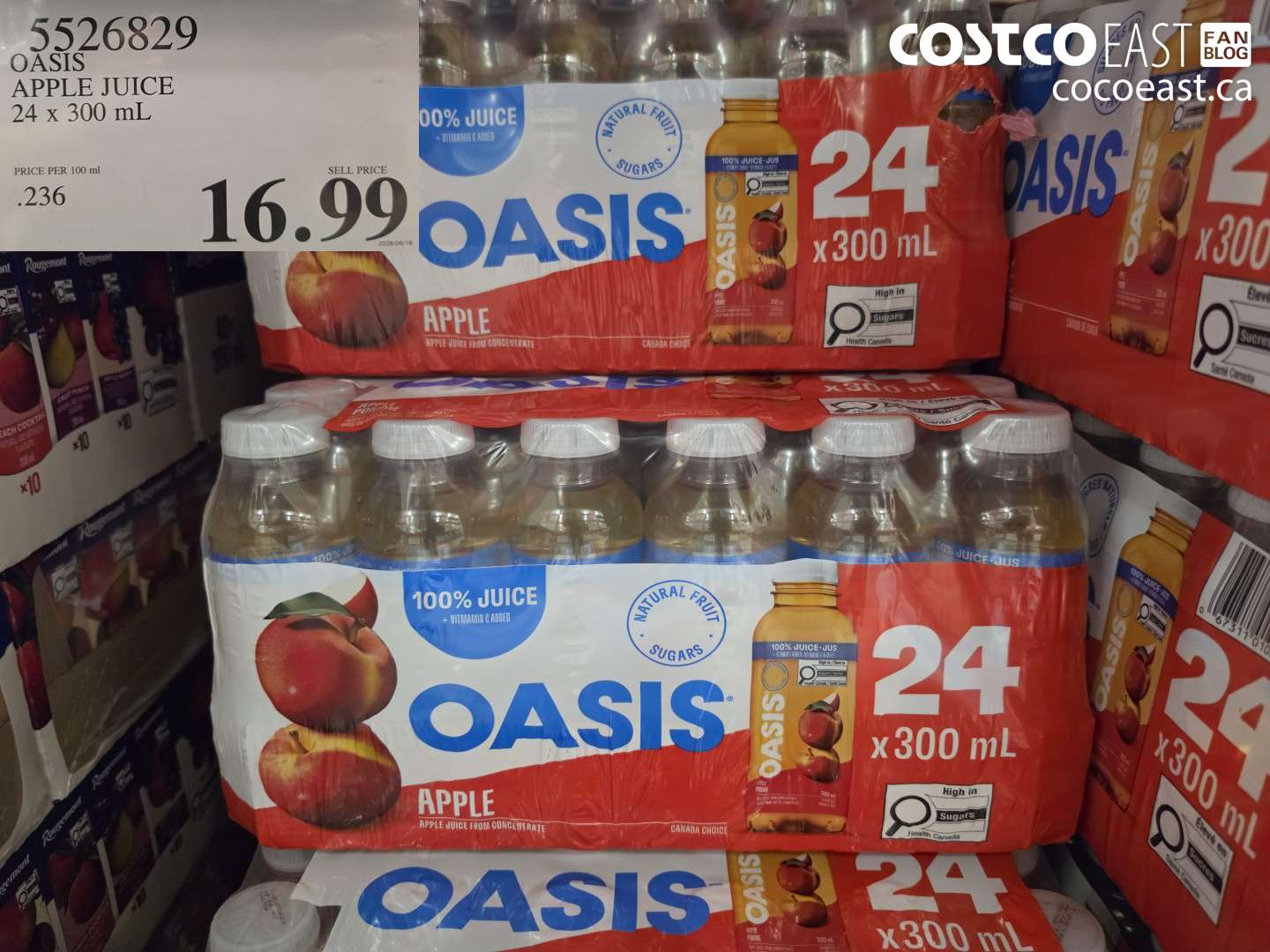 5526829 OASIS APPLE JUICE 24 X 300 ML $16.99
