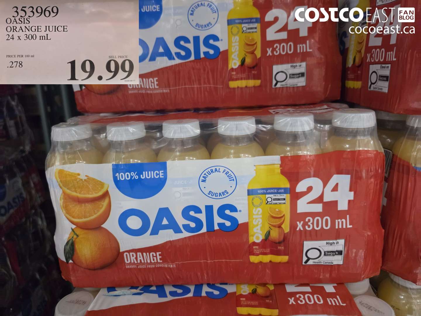 353969 OASIS ORANGE JUICE 24 X 300 ML $19.99