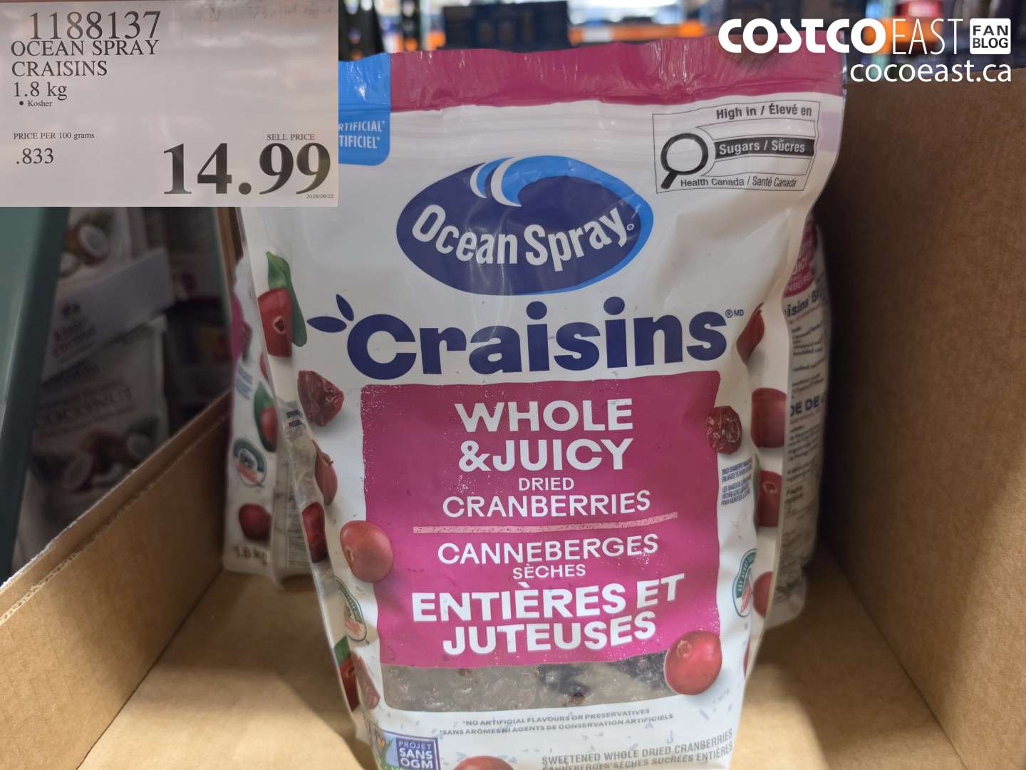 1188137 OCEAN SPRAY CRAISINS 1.8 KG $14.99