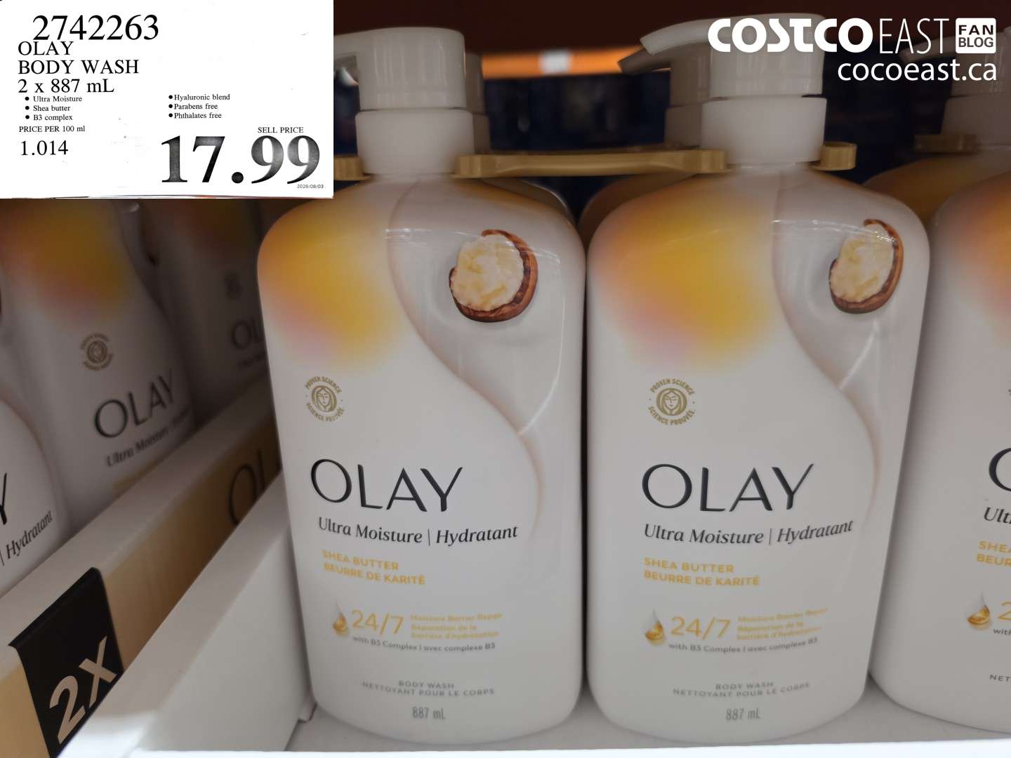2742263 OLAY BODY WASH 2 X 887 ML $17.99