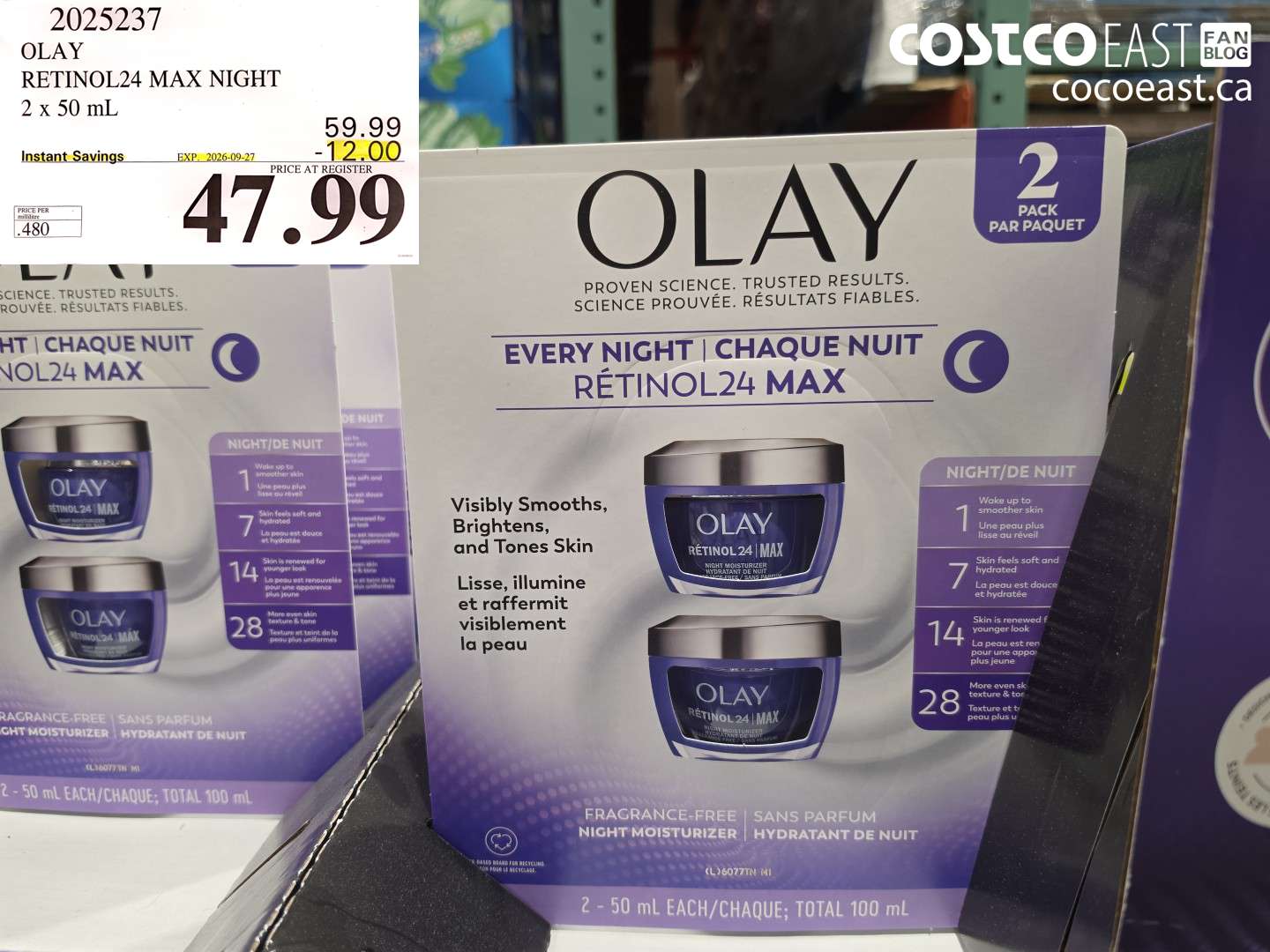 2025237 OLAY RETINOL24 MAX NIGHT 2 X 50 ML ($12.00 INSTANT SAVINGS EXPIRES ON 2026-09-27) $47.99