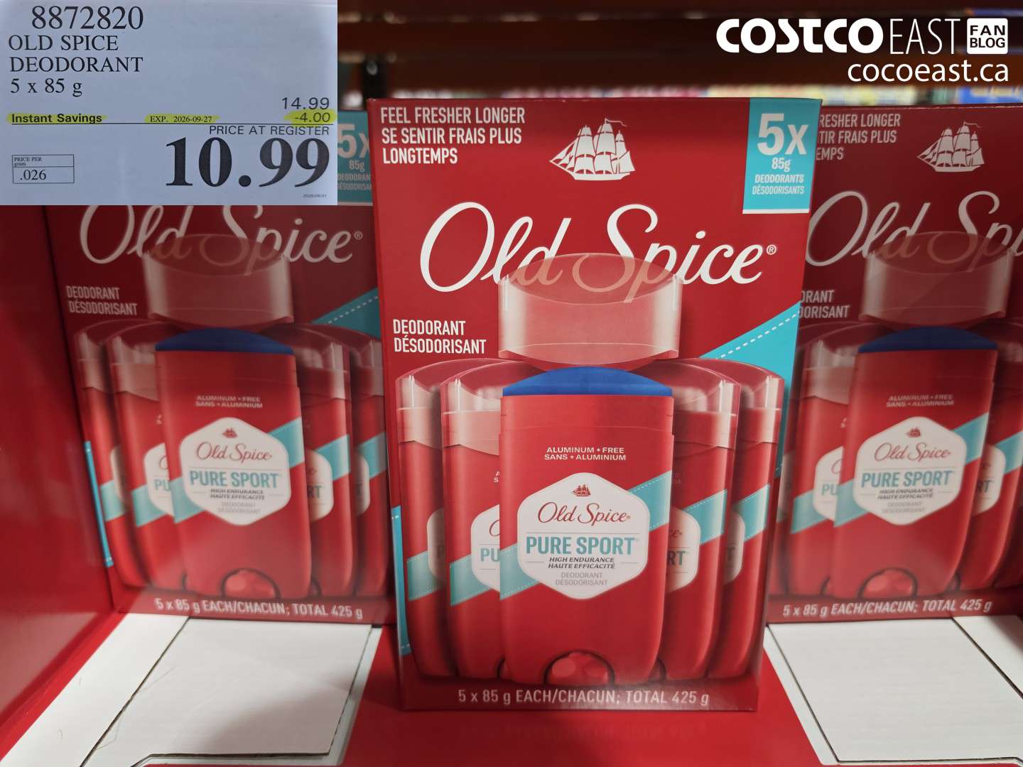 8872820 OLD SPICE DEODORANT 5 X 85 G ($4.00 INSTANT SAVINGS EXPIRES ON 2026-09-27) $10.99