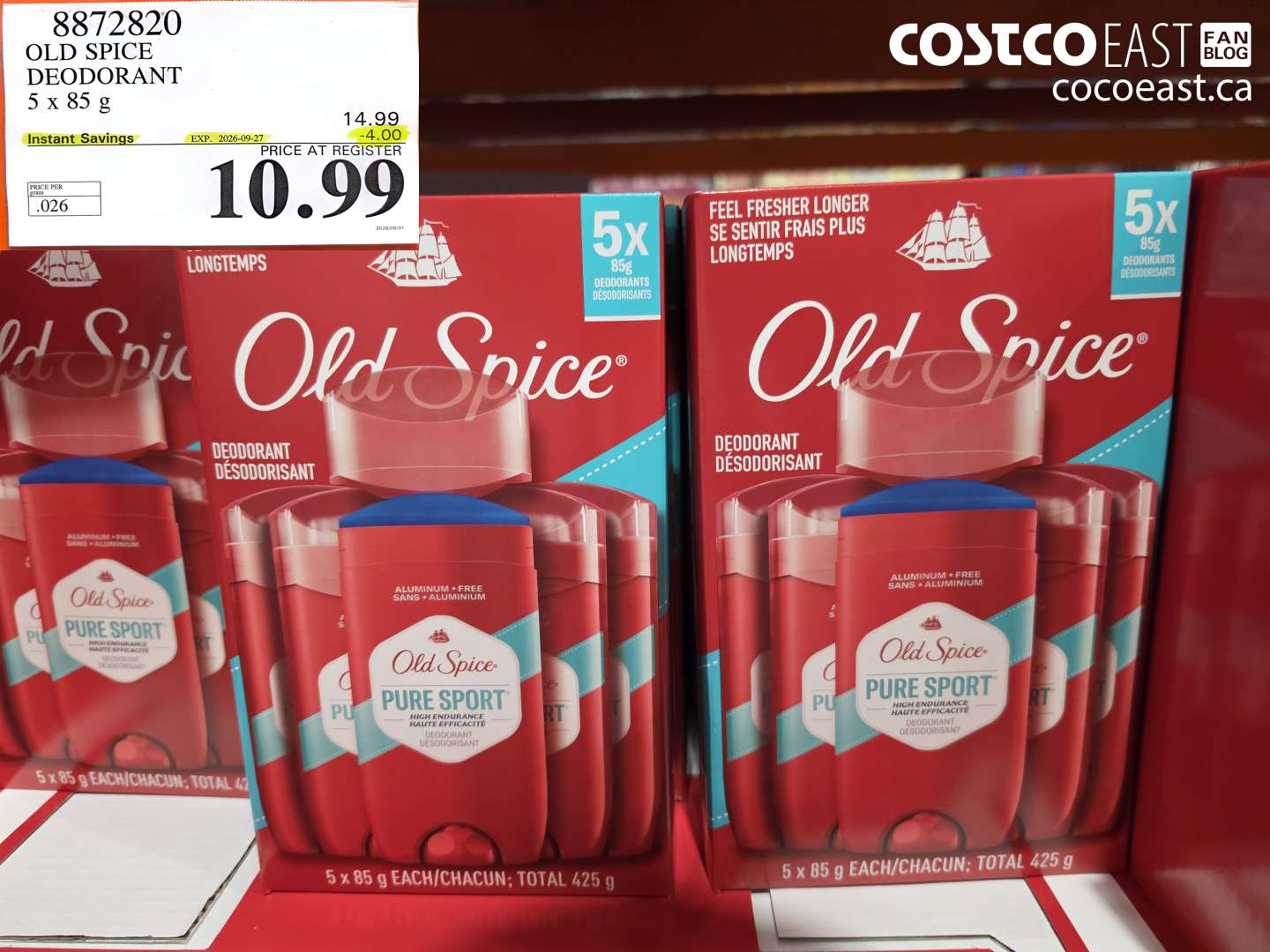 8872820 OLD SPICE DEODORANT 5 X 85 G ($4.00 INSTANT SAVINGS EXPIRES ON 2026-09-27) $10.99