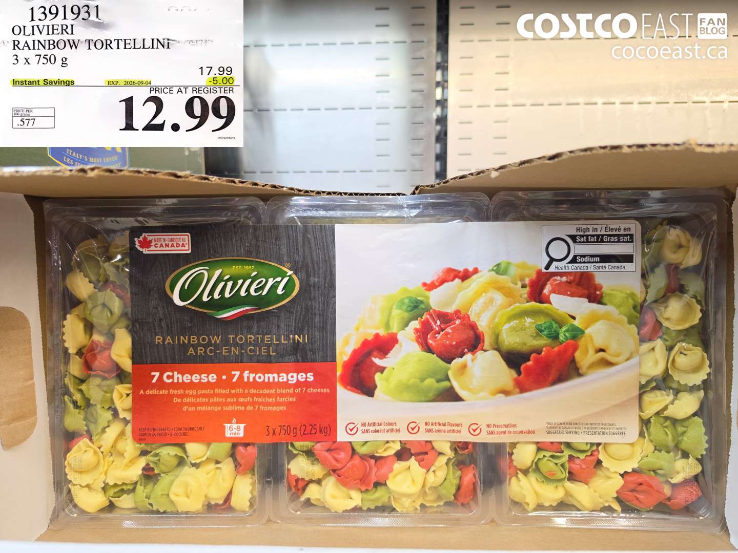 1391931 OLIVIERI RAINBOW TORTELLINI 3 X 750 G ($5.00 INSTANT SAVINGS EXPIRES ON 2026-09-04) $12.99