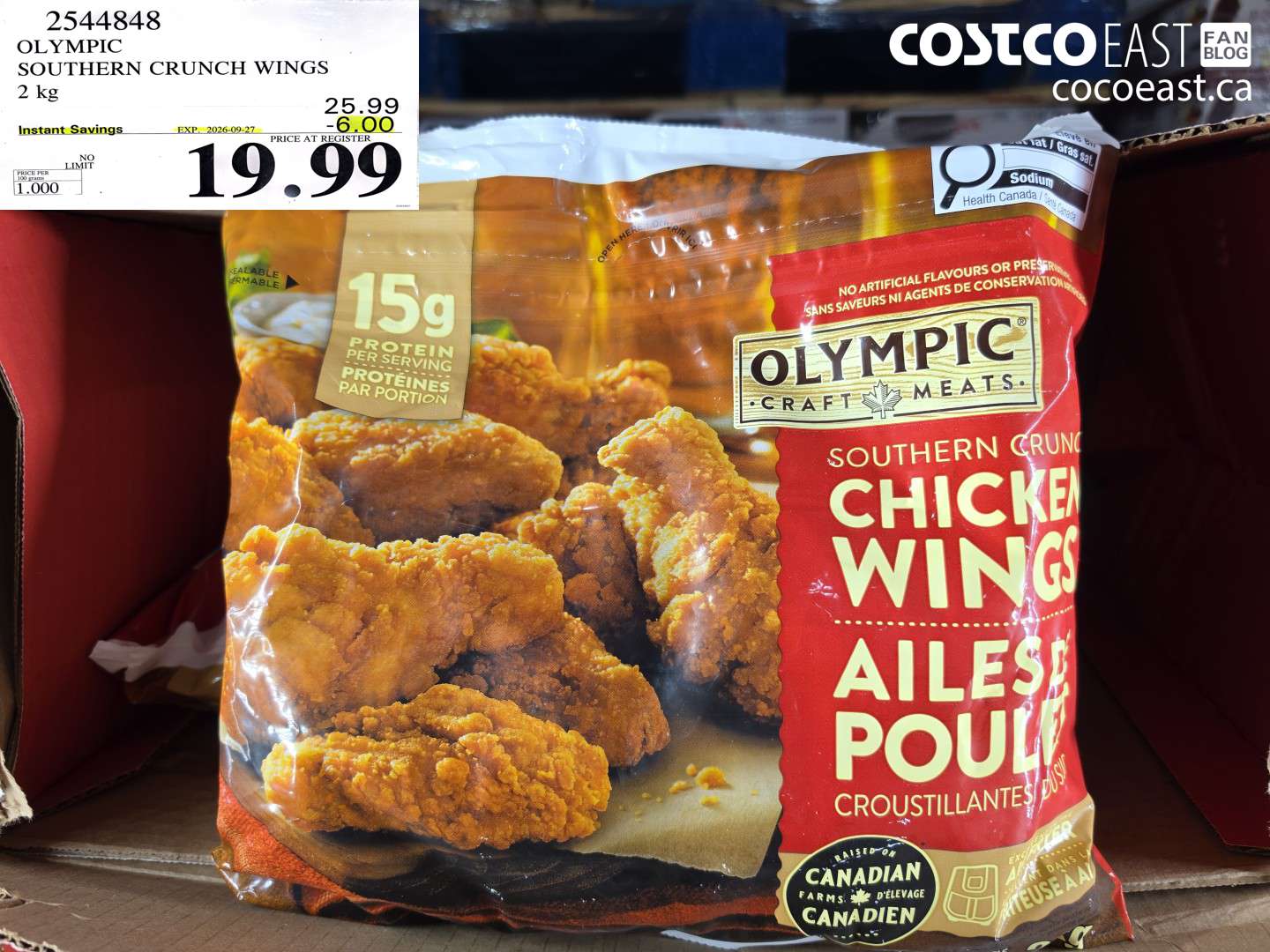 2544848 OLYMPIC SOUTHERN CRUNCH WINGS 2 KG ($6.00 INSTANT SAVINGS EXPIRES ON 2026-09-27) $19.99