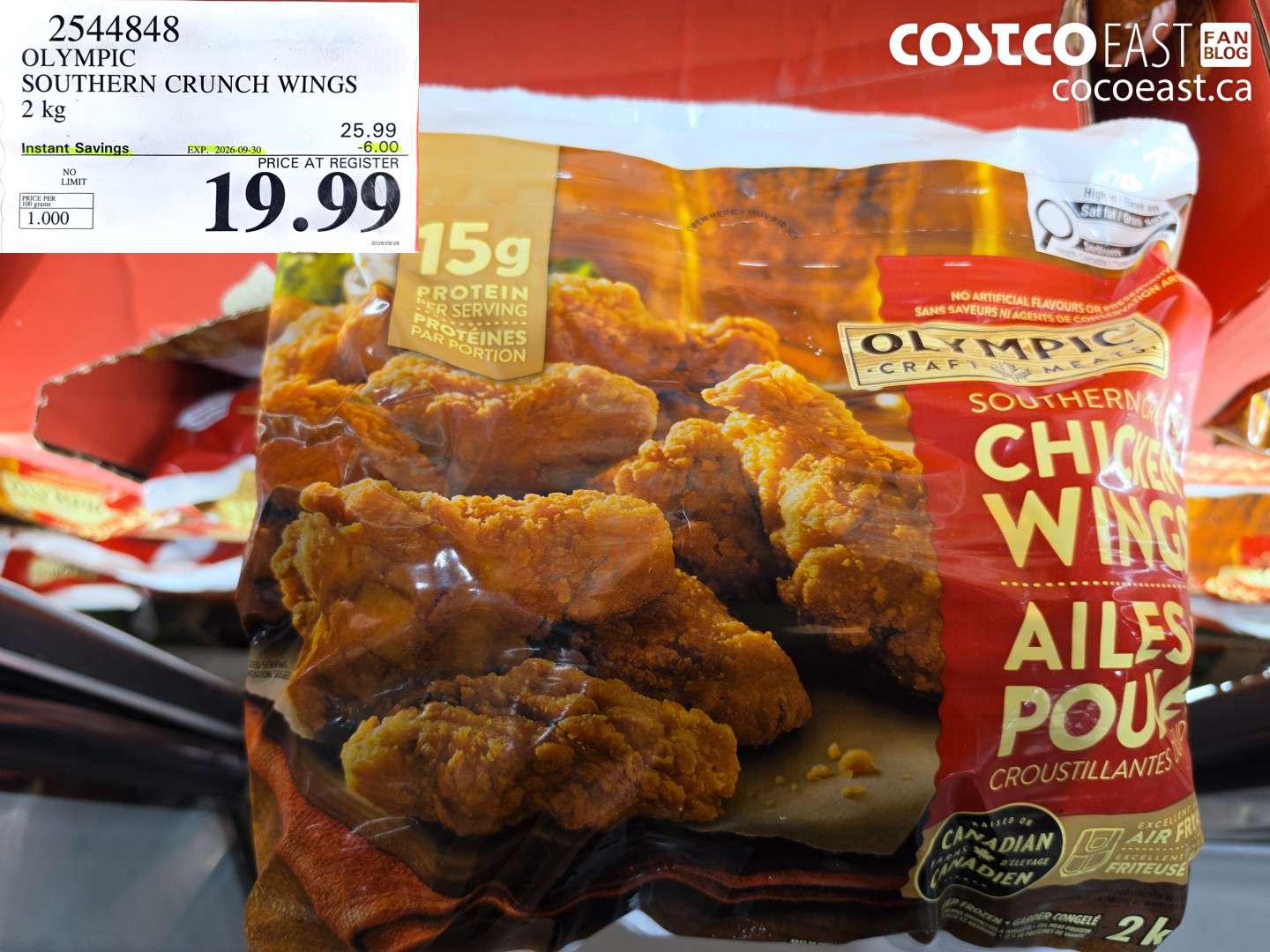 2544848 OLYMPIC SOUTHERN CRUNCH WINGS 2 KG ($6.00 INSTANT SAVINGS EXPIRES ON 2026-09-30) $19.99