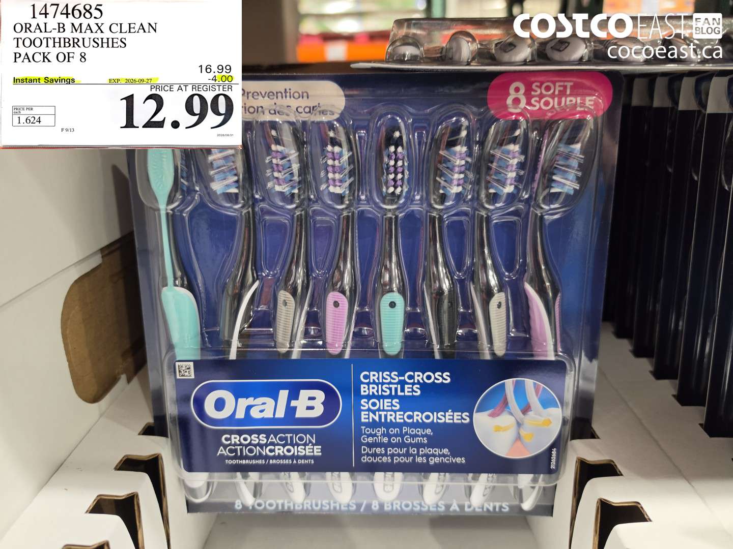 1474685 ORAL-B MAX CLEAN TOOTHBRUSHES PACK OF 8 ($4.00 INSTANT SAVINGS EXPIRES ON 2026-09-27) $12.99