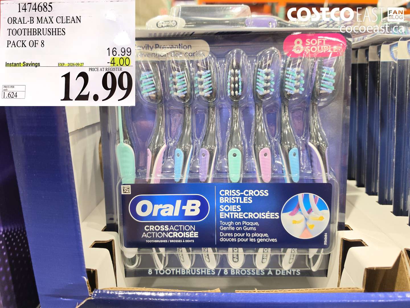 1474685 ORAL-B MAX CLEAN TOOTHBRUSHES PACK OF 8 ($4.00 INSTANT SAVINGS EXPIRES ON 2026-09-27) $12.99