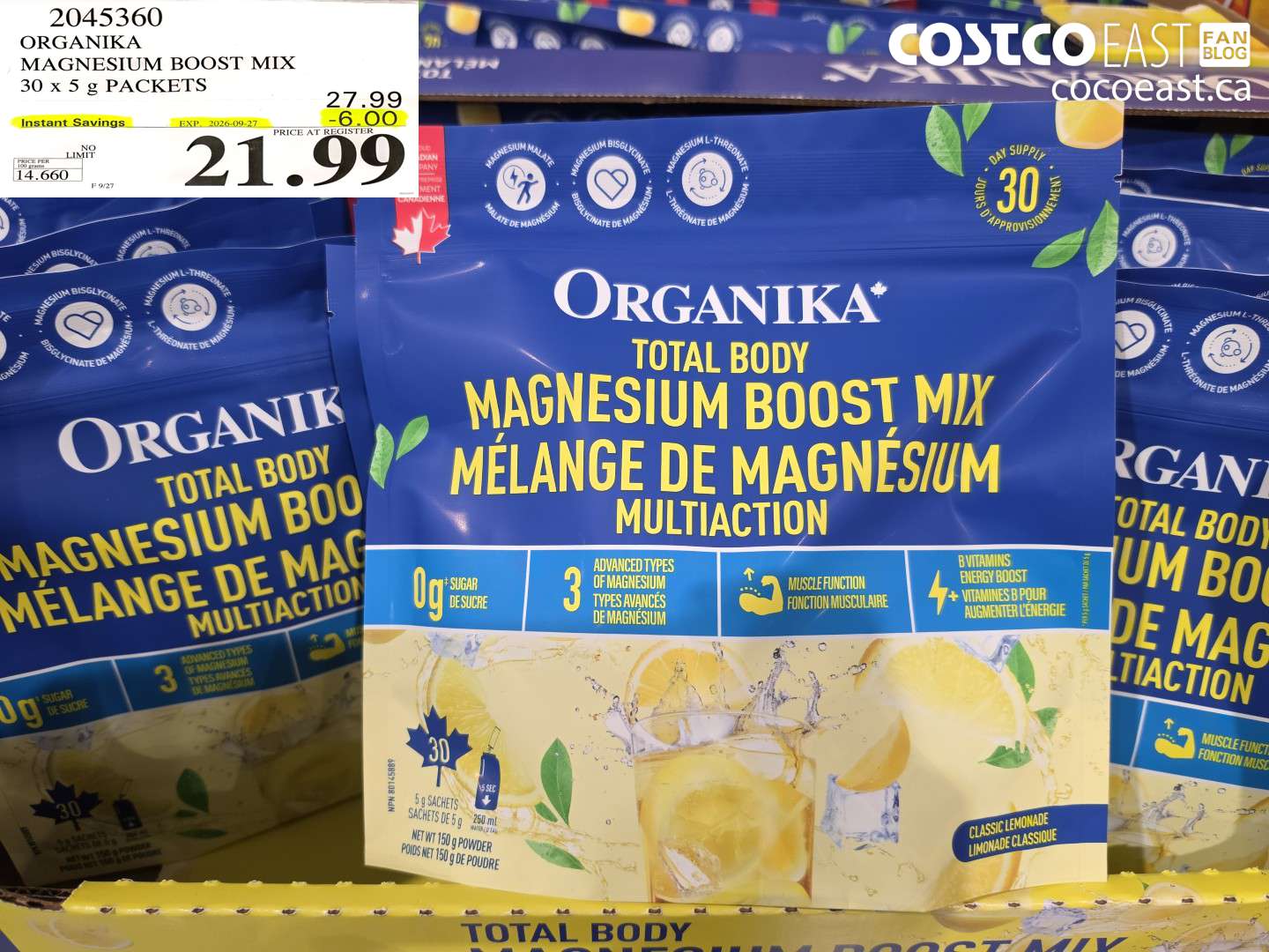 2045360 ORGANIKA MAGNESIUM BOOST MIX 30 X 5 G PACKETS ($6.00 INSTANT SAVINGS EXPIRES ON 2026-09-27) $21.99