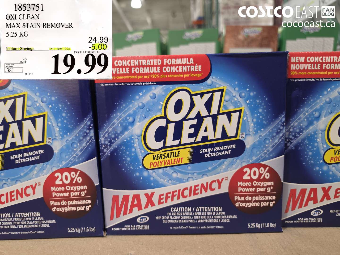 1853751 OXI CLEAN MAX STAIN REMOVER 5.25 KG ($5.00 INSTANT SAVINGS EXPIRES ON 2026-10-25) $19.99